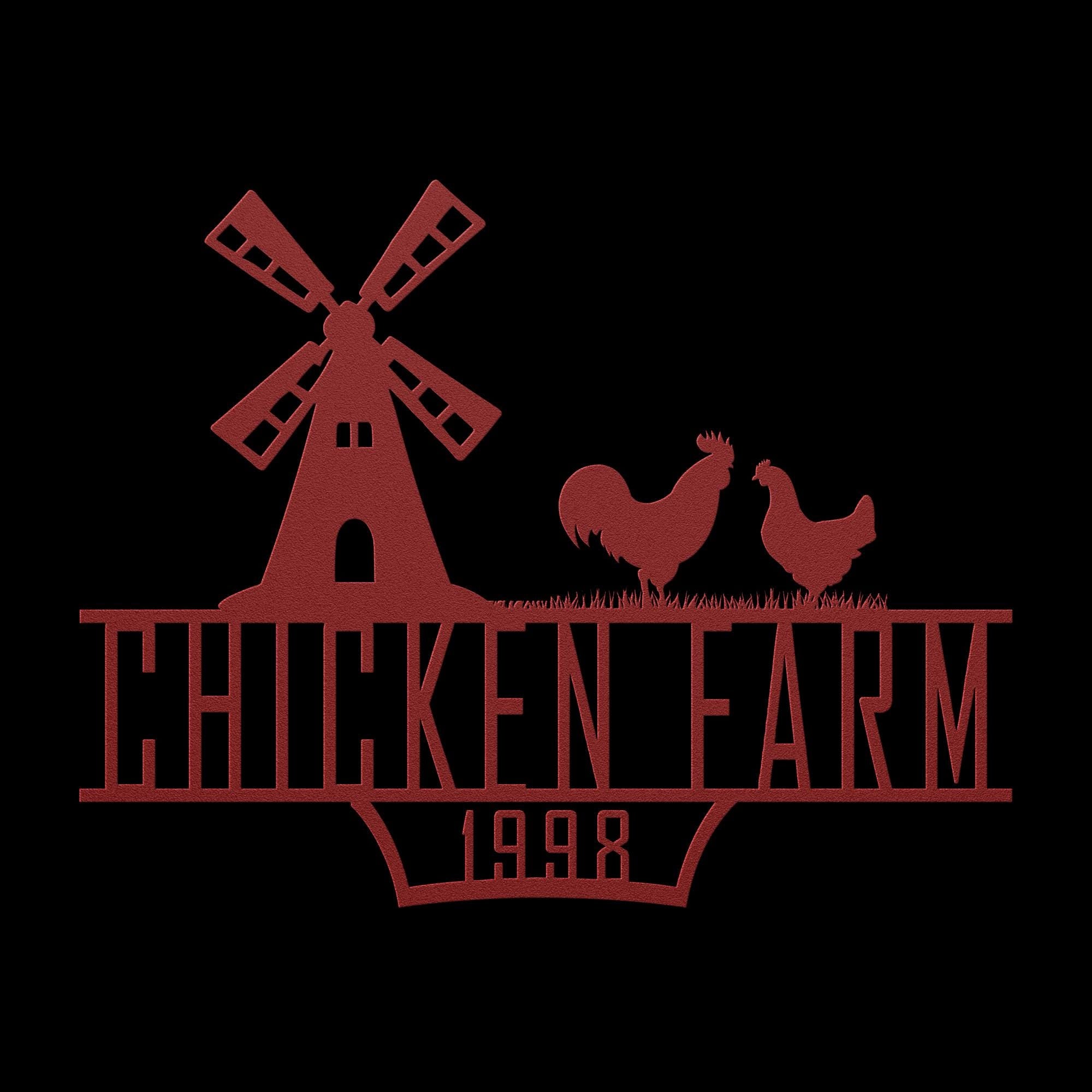 Custom Metal Farm Sign: Chicken & Windmill, Personalized Farmhouse Decor