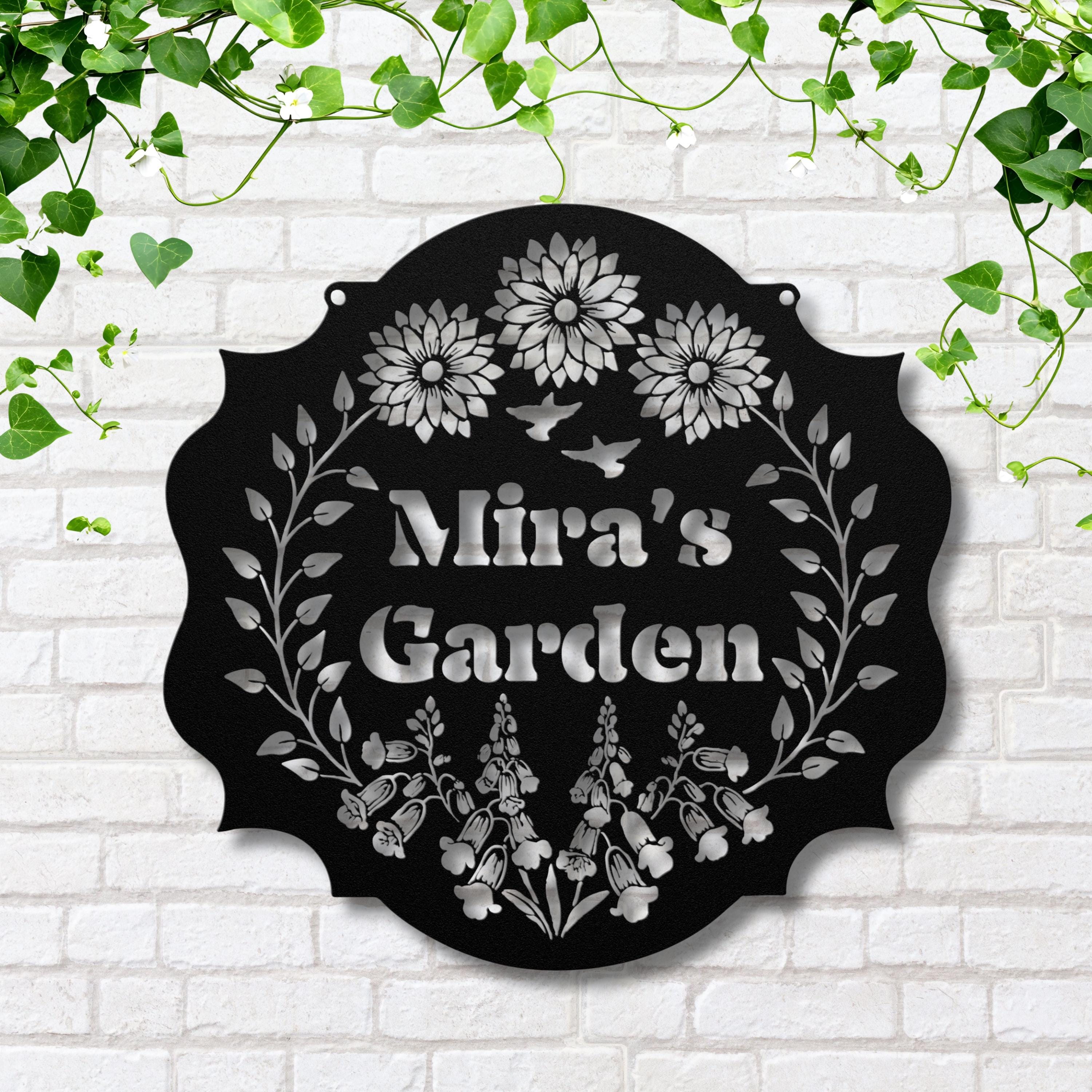 Personalized Metal Garden Sign | Floral Name Welcome Plaque