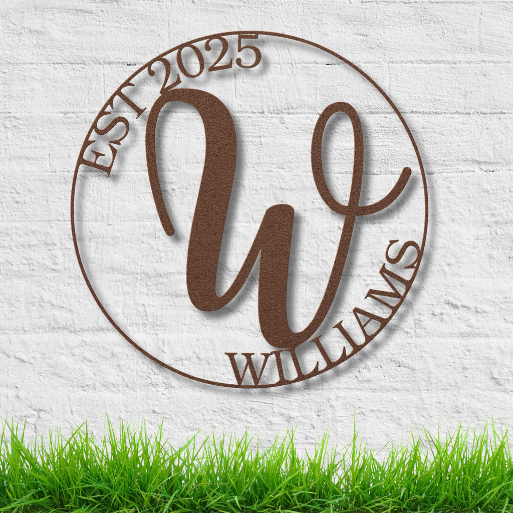 Family Monogram Sign - Personalized Metal Sign With Custom Initial Art & Established Date Decor