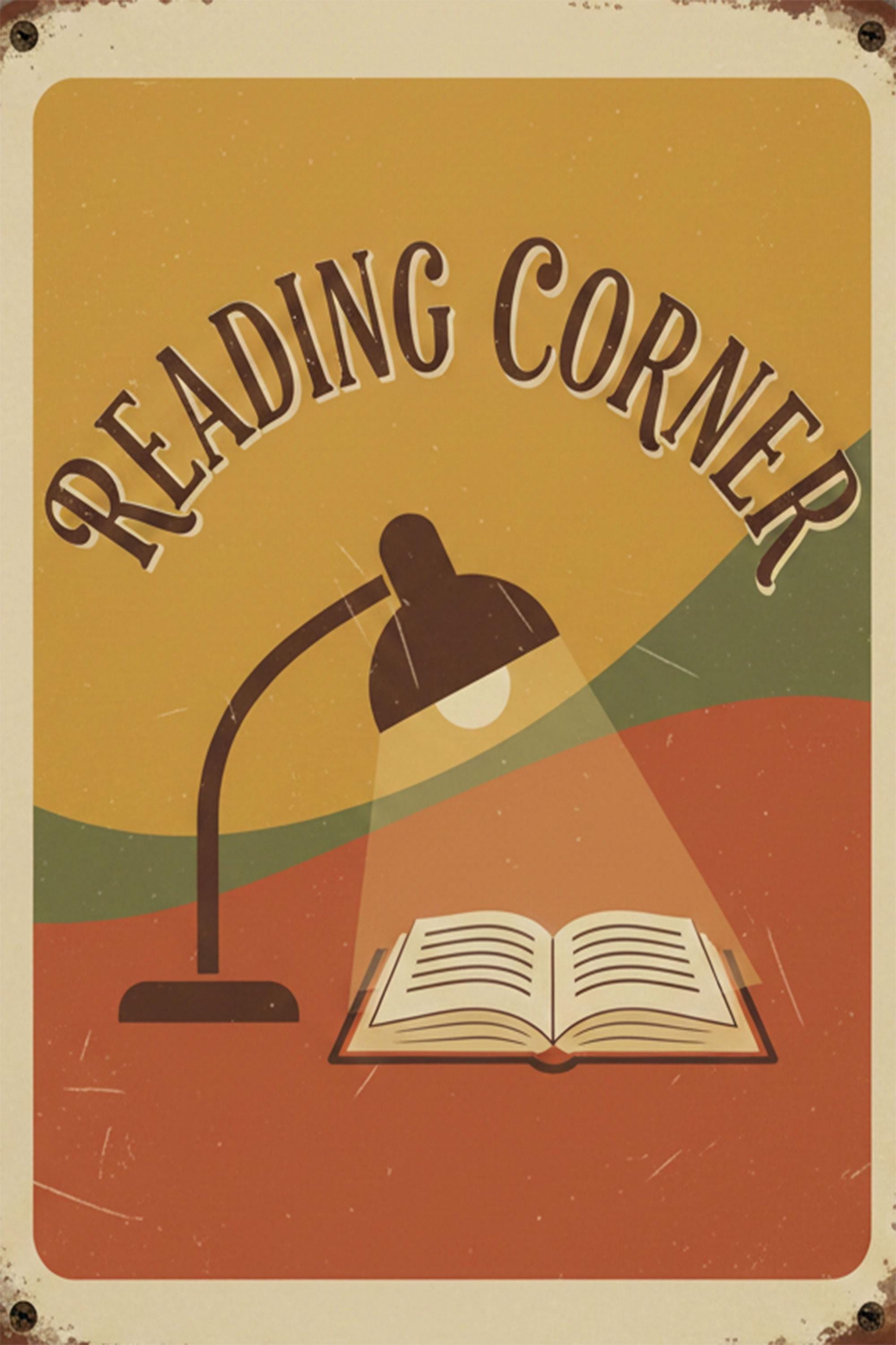 Reading Corner Metal Sign, Vintage Library Decor, Book Lover Gift, Retro Home Office Art