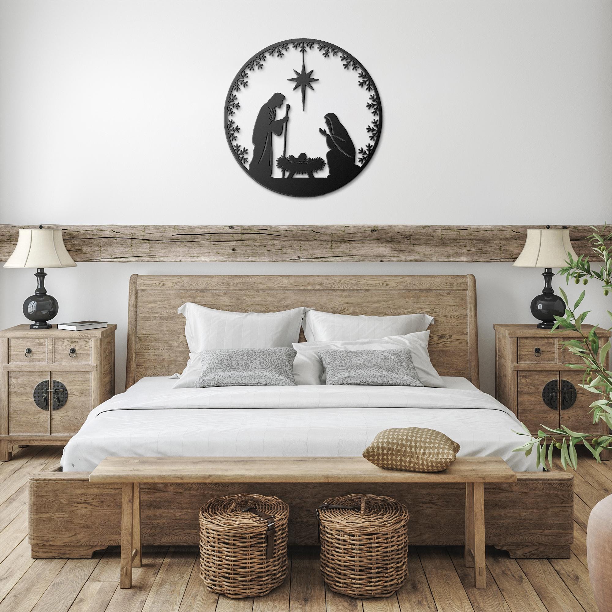 Nativity Metal Sign – Religious Wall Art | Holy Family Black Metal Ornament