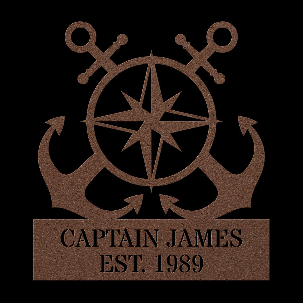 Personalized Anchor and Compass Metal Sign, Custom Text, Nautical Gift, Sailor Gift