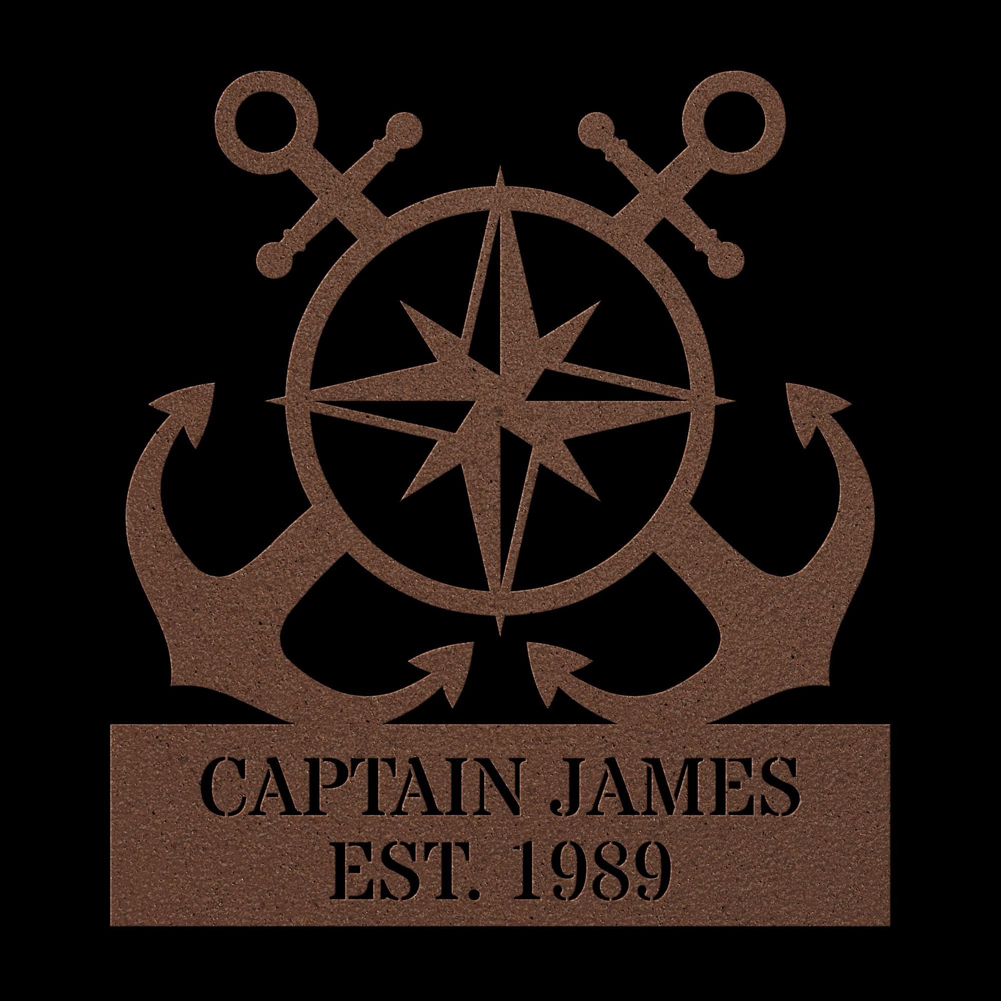 Personalized Anchor and Compass Metal Sign, Custom Text, Nautical Gift, Sailor Gift
