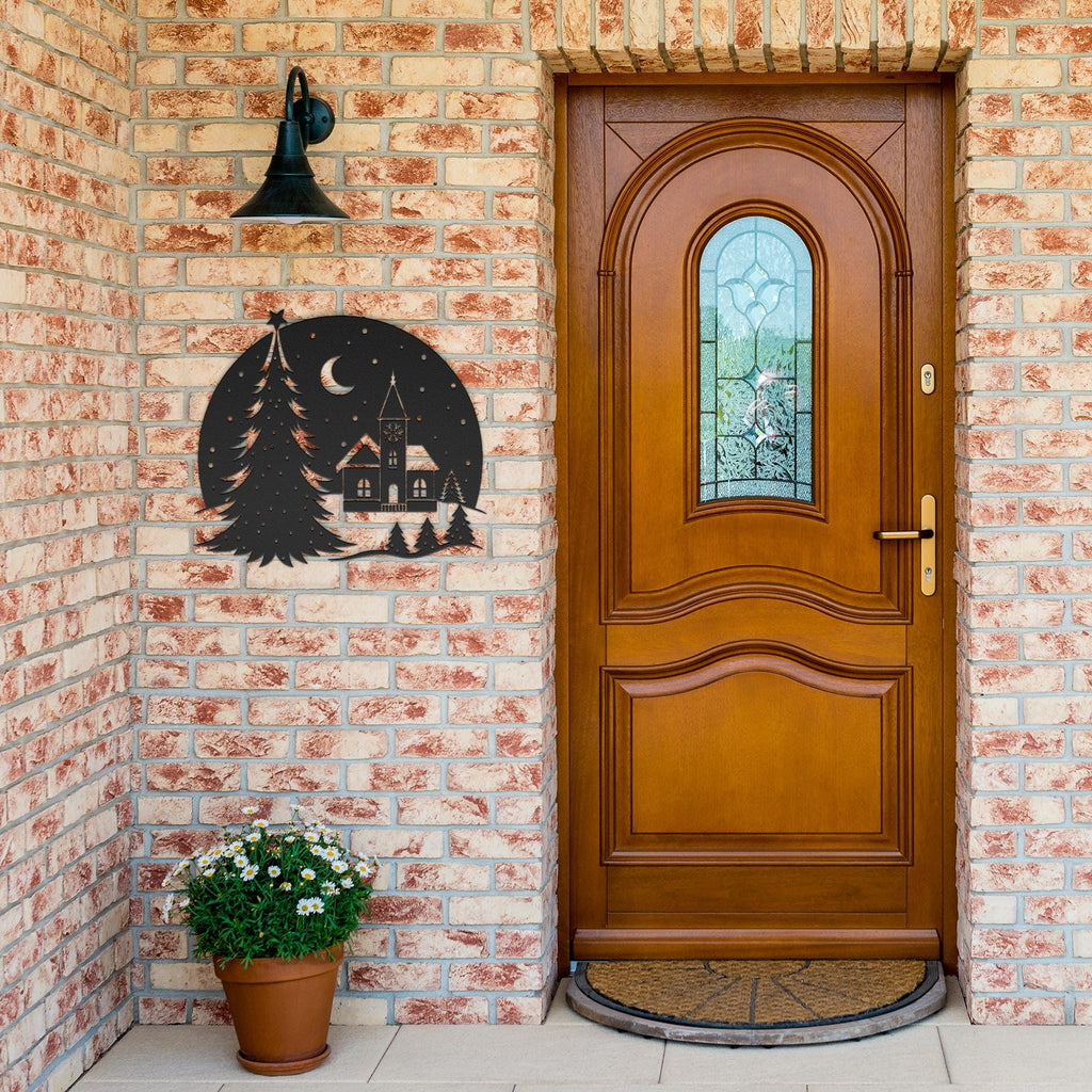 Christmas Snow Globe Metal Art, Winter Village Silhouette Wall Decor