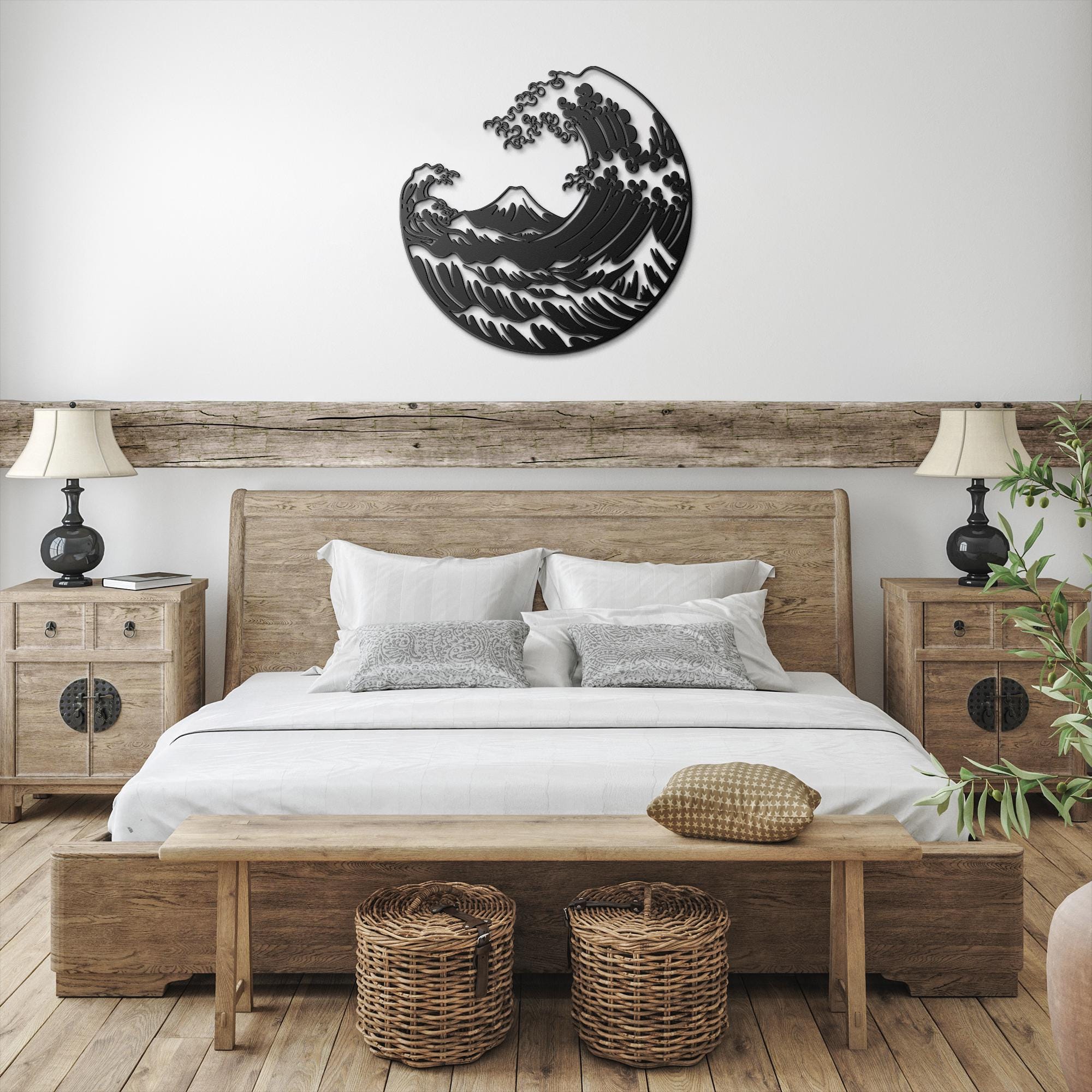Great Wave Metal Art - Japanese Wall Sign | Circular Ocean Wave Decoration