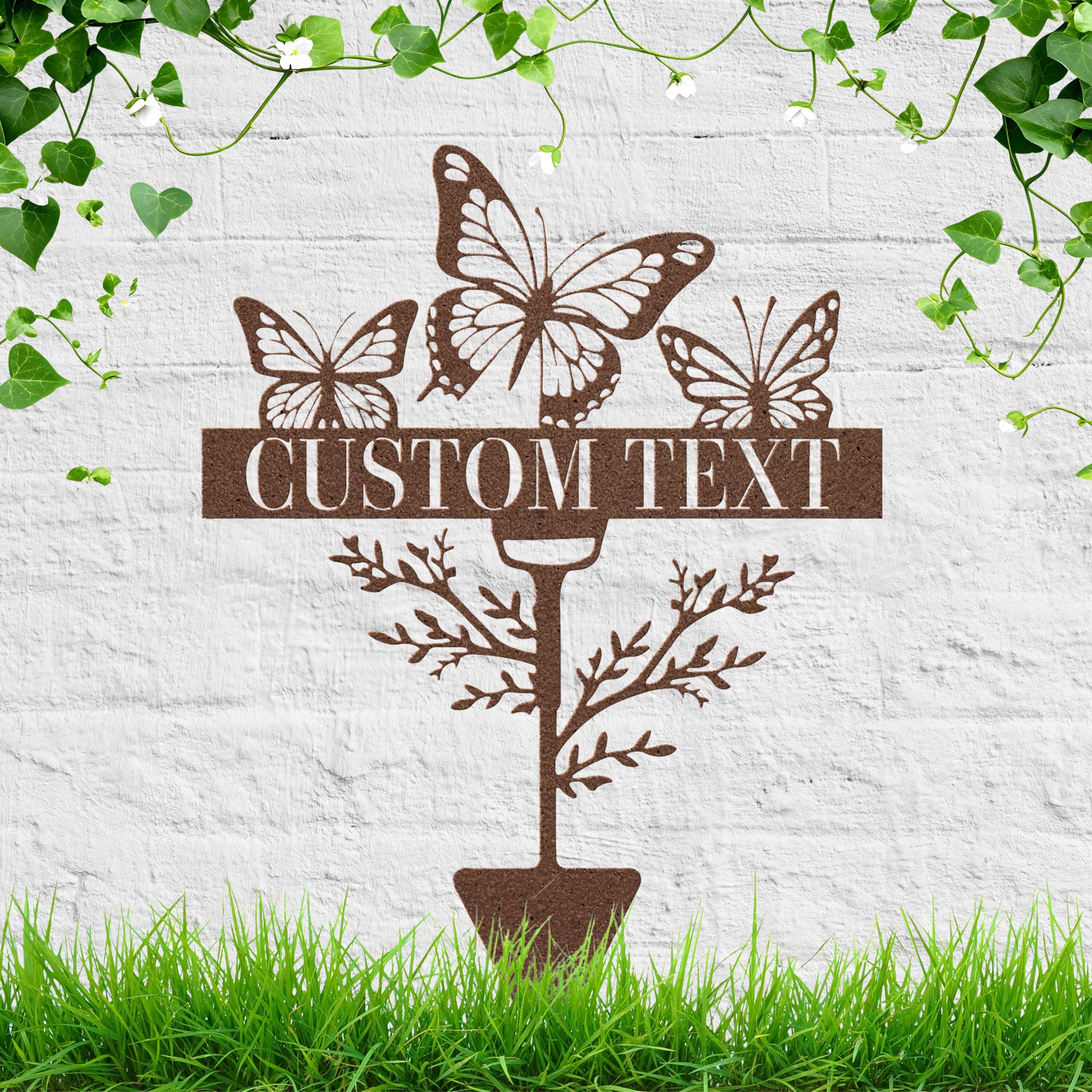 Personalized Butterfly Metal Sign, Custom Shovel Garden Stake, Die Cut Yard Art Gift