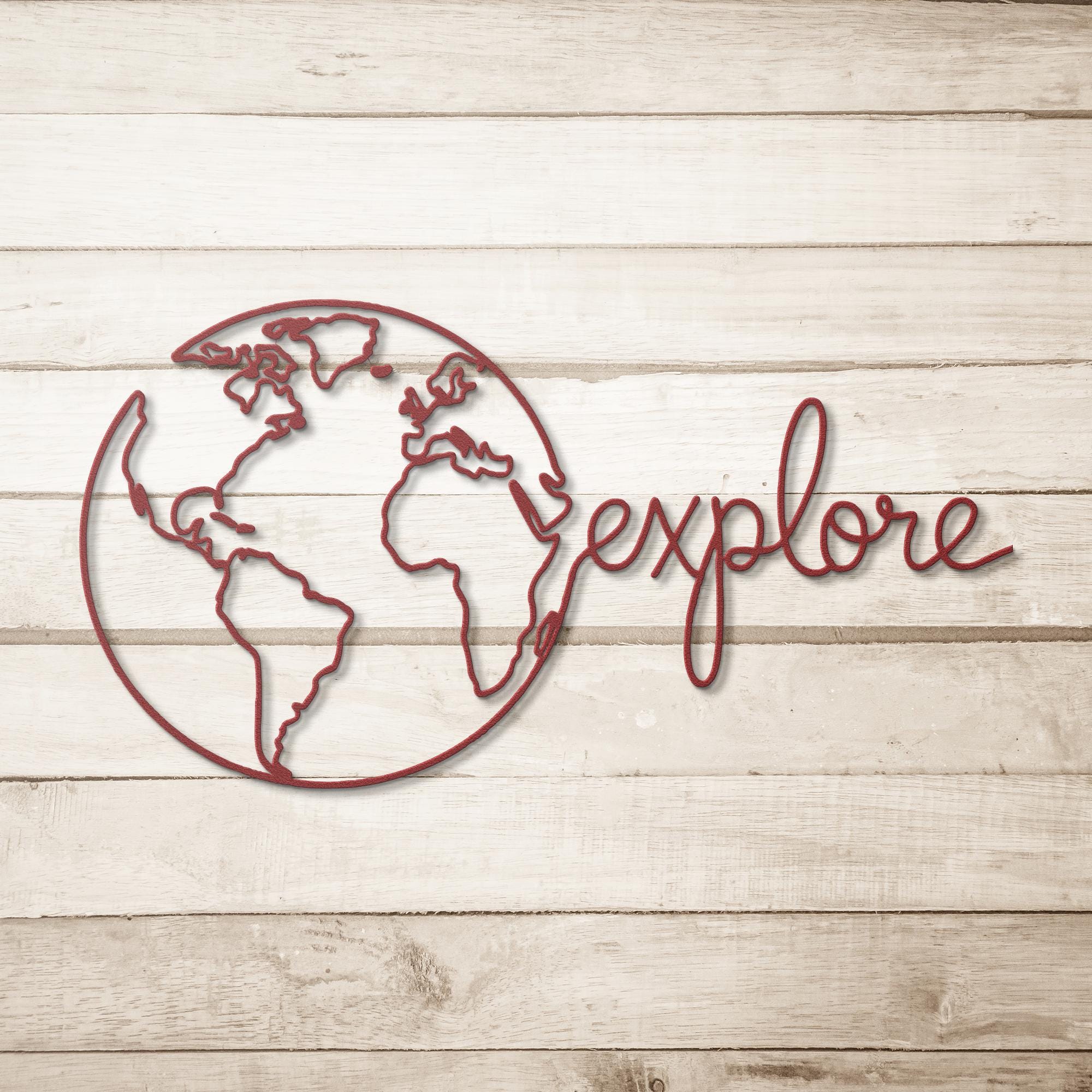 Explore Globe Metal Wall Art | Travel Die Cut Sign, Adventure Decor, Earth Map Silhouette, Wanderlust Gift