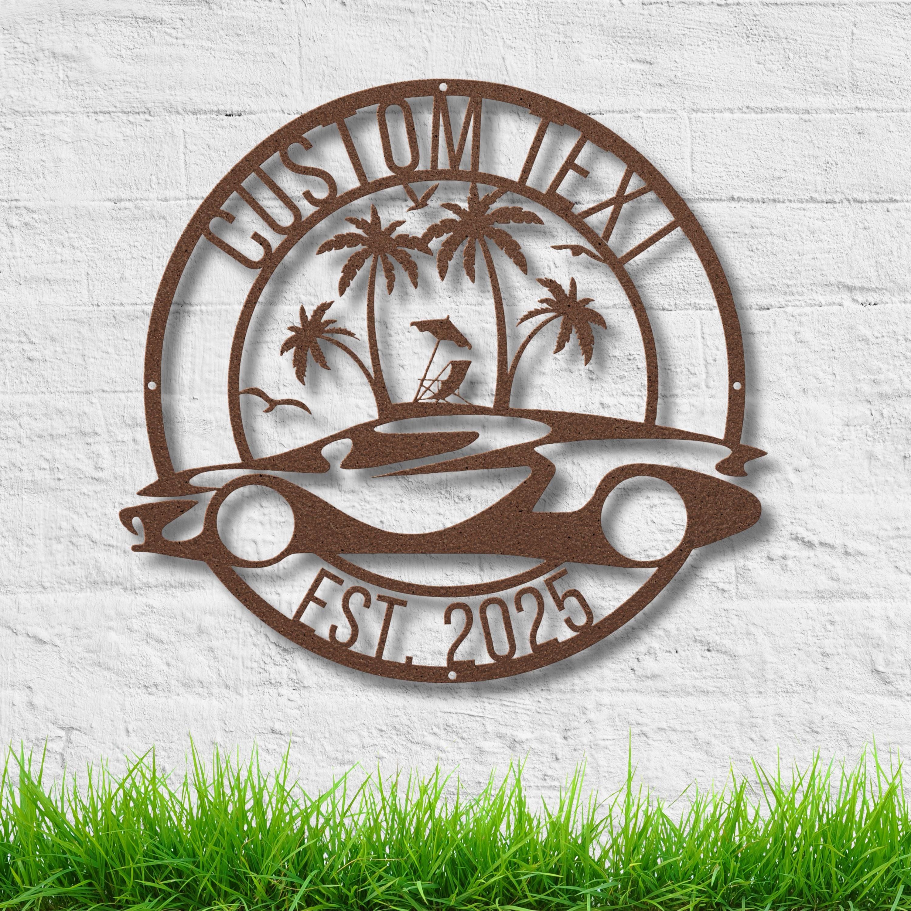 Personalized Race Car & Beach Metal Sign | Custom Text Garage or Man Cave Wall Art | Unique Automotive Enthusiast Gift