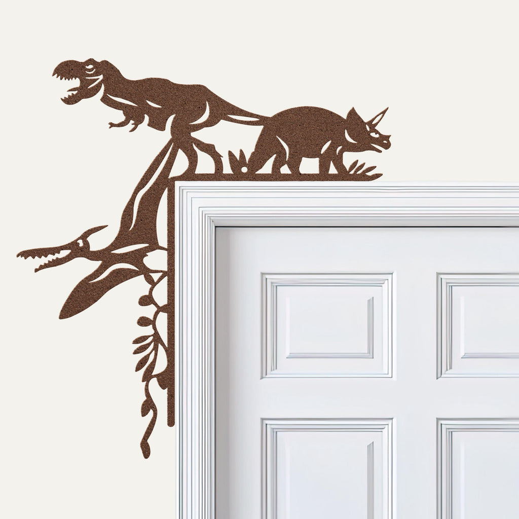 Dinosaur Metal Door Corner Sign, T-Rex Triceratops Decor, Kids Room Art, Boy Nursery Gift