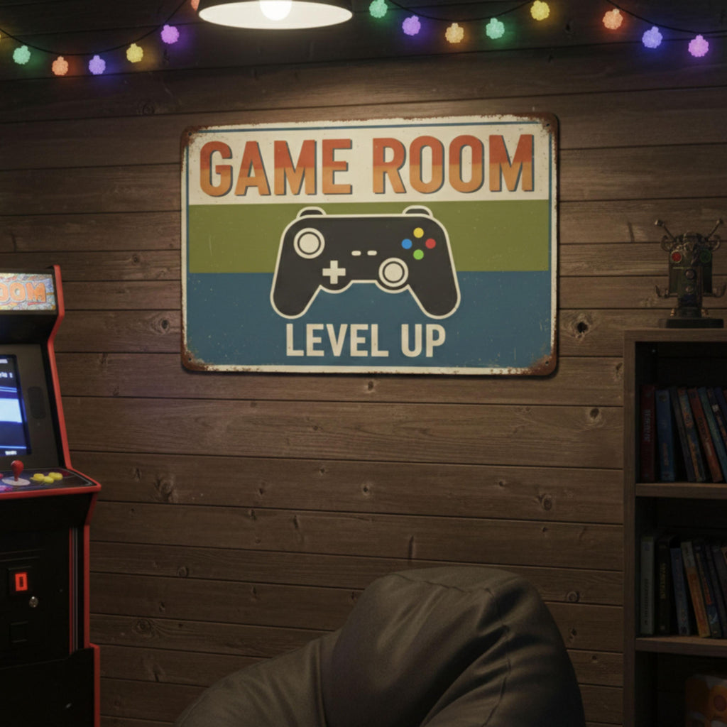 Game Room Metal Sign, Level Up Wall Decor, Gamer Gift, Video Game Room Art