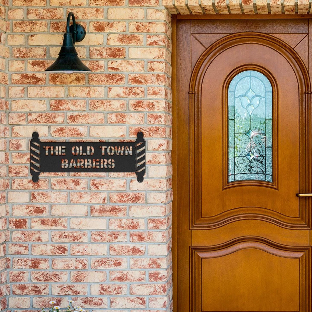 Custom Metal Barbershop Sign: Barber Pole Logo, Personalized Business Decor