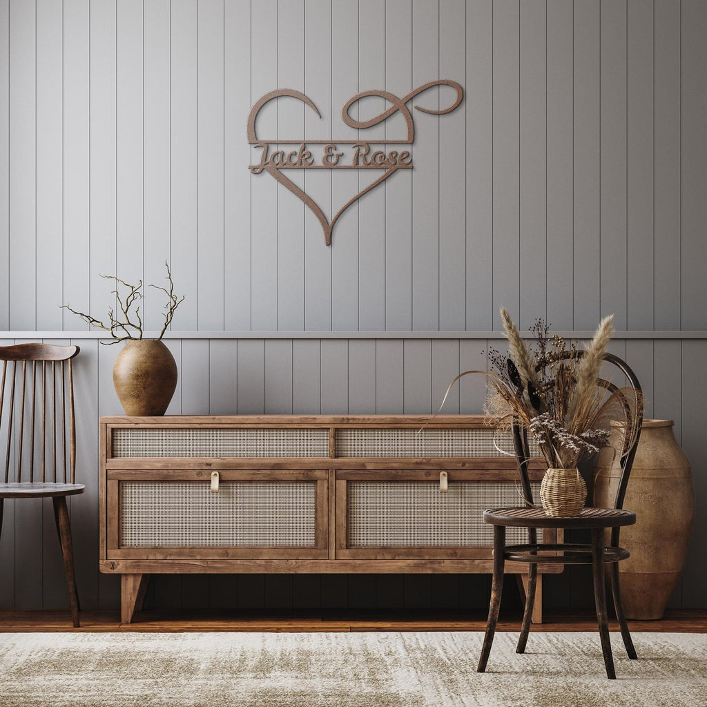 Personalized Metal Sign – Custom Couple Name Infinity Heart Die Cut Wall Art