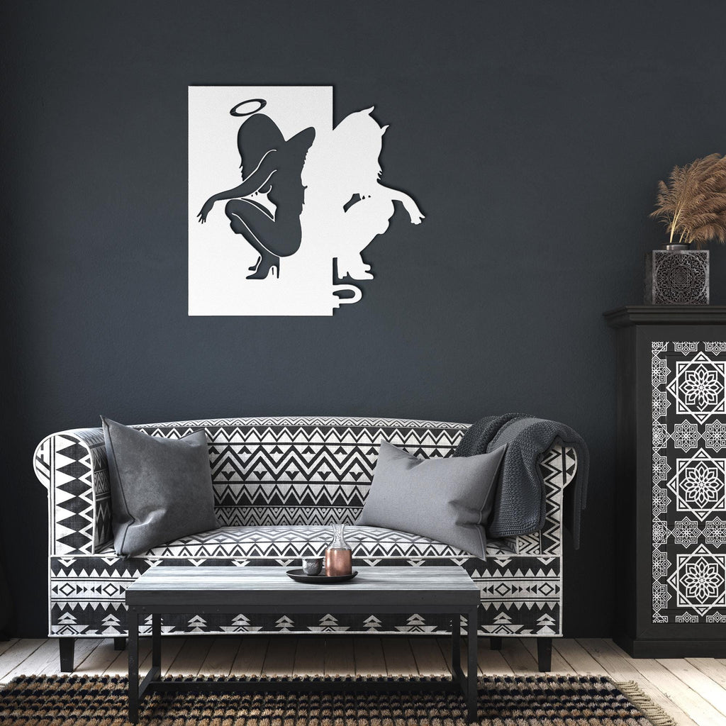 Angel Devil Wall Art – Good vs Evil Metal Silhouette Decor | Unique Contrast Design