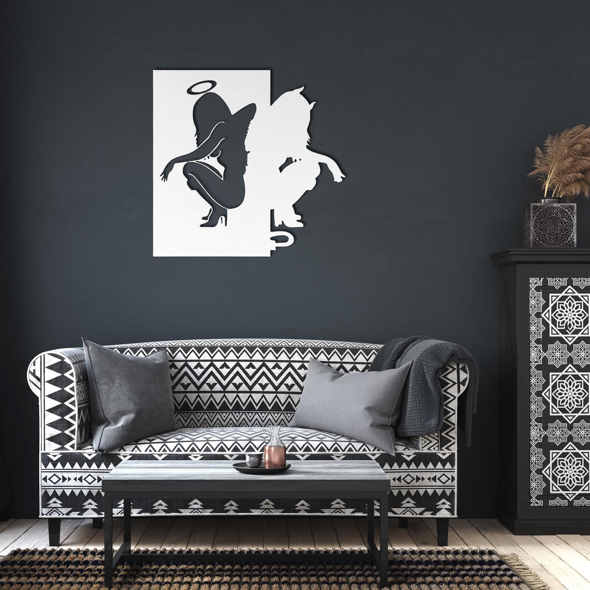 Angel Devil Wall Art – Good vs Evil Metal Silhouette Decor | Unique Contrast Design