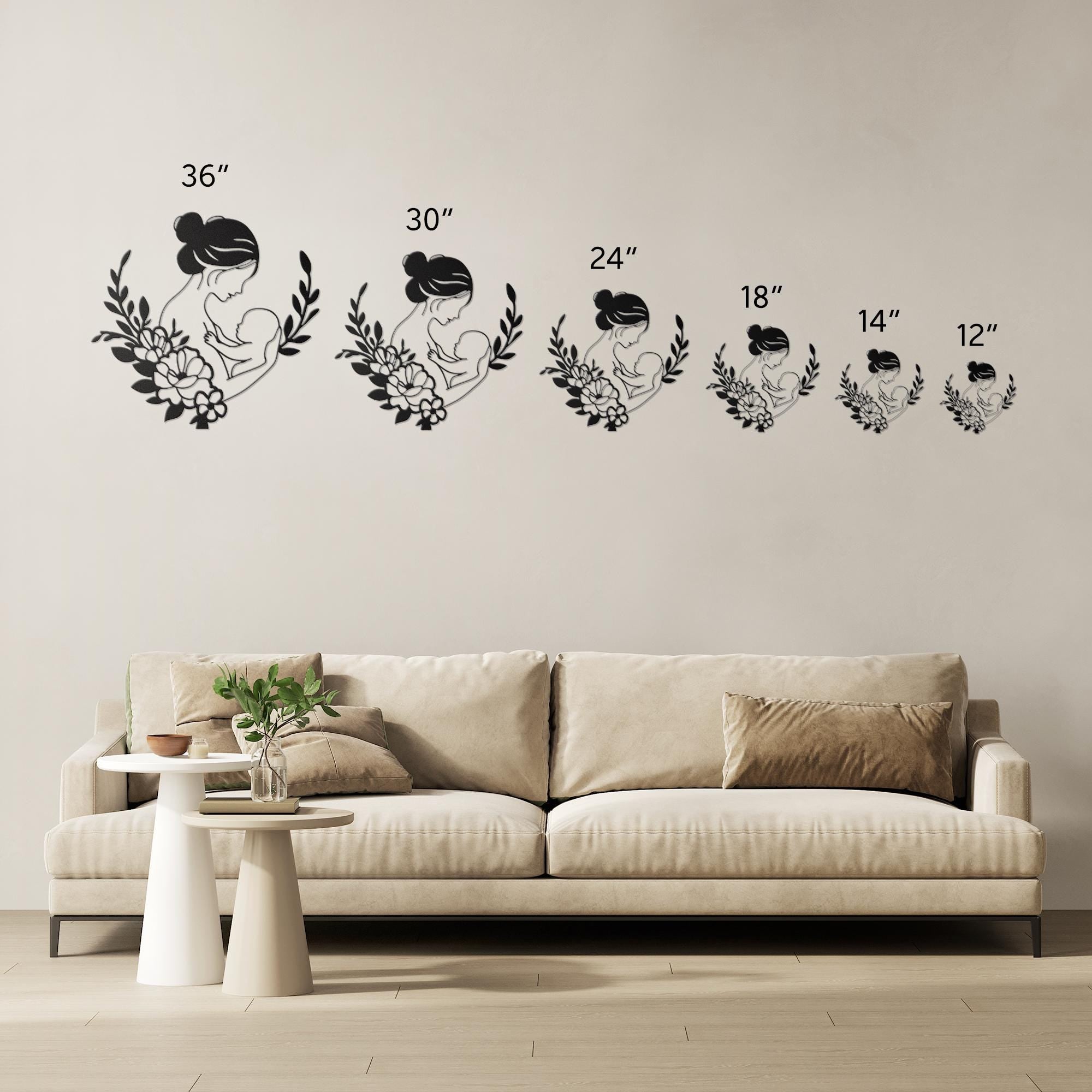 Mother Baby Metal Sign – Floral Die Cut Sign | Minimalist Metal Art Nursery Wall Decor