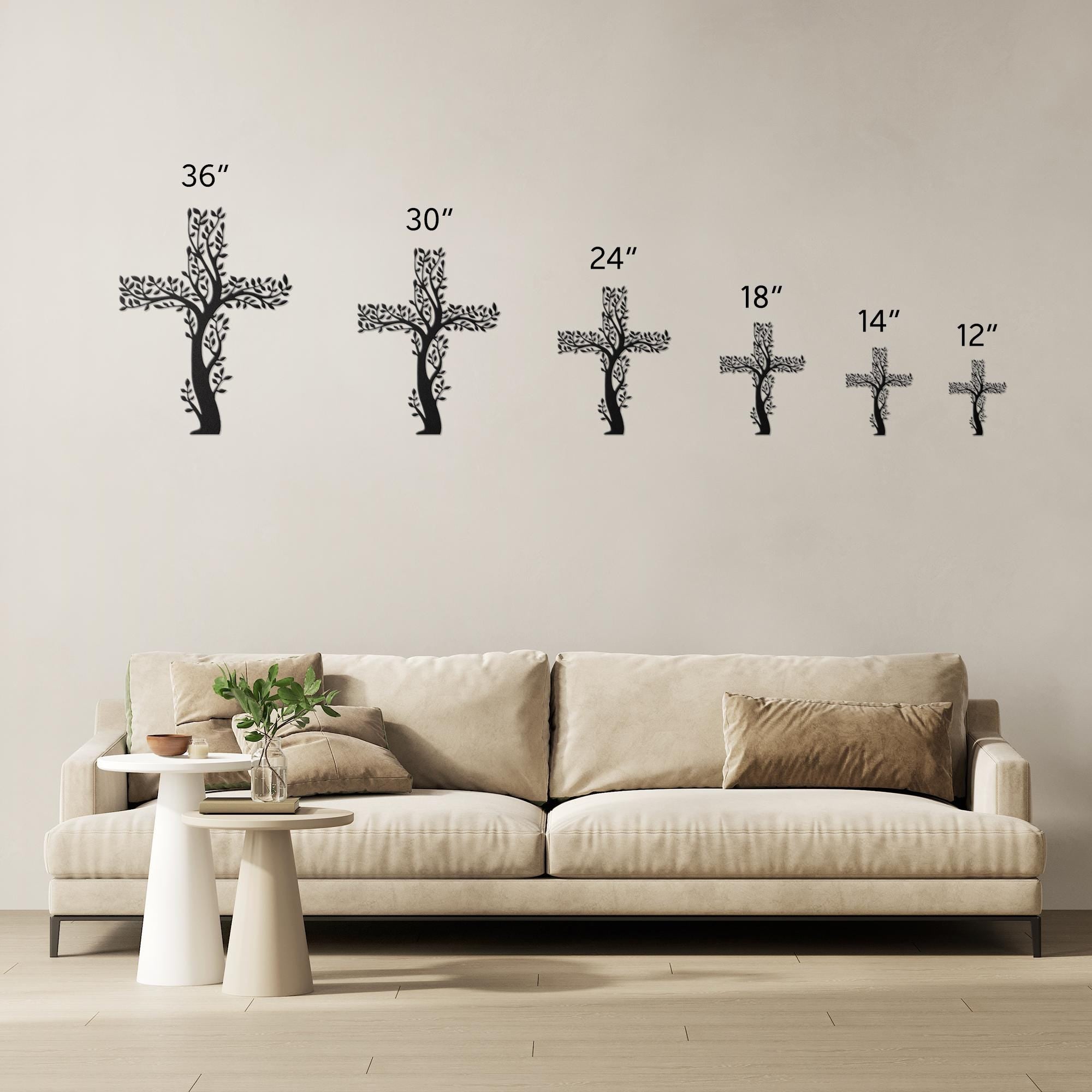 Tree of Life Cross Metal Wall Art, Christian Leaf Sign, Religious Nature Decor, Faith Gift