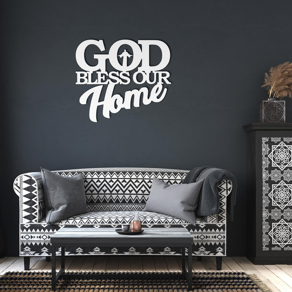 God Bless Our Home Sign - Christian Metal Sign | Faith Based Gift | Housewarming Idea