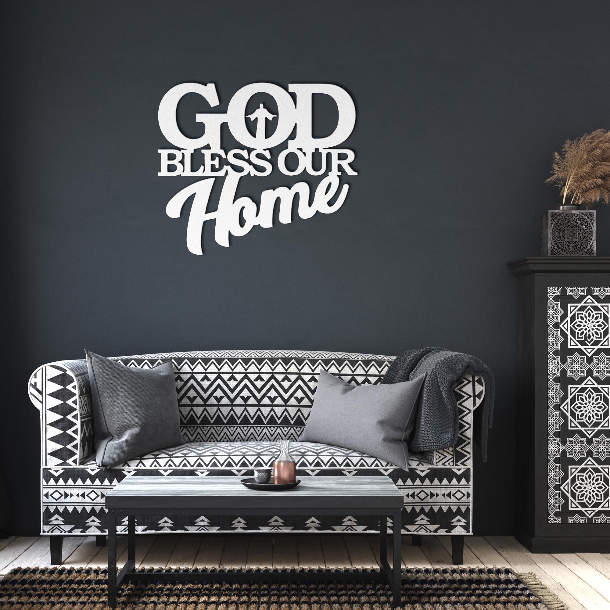 God Bless Our Home Sign - Christian Metal Sign | Faith Based Gift | Housewarming Idea
