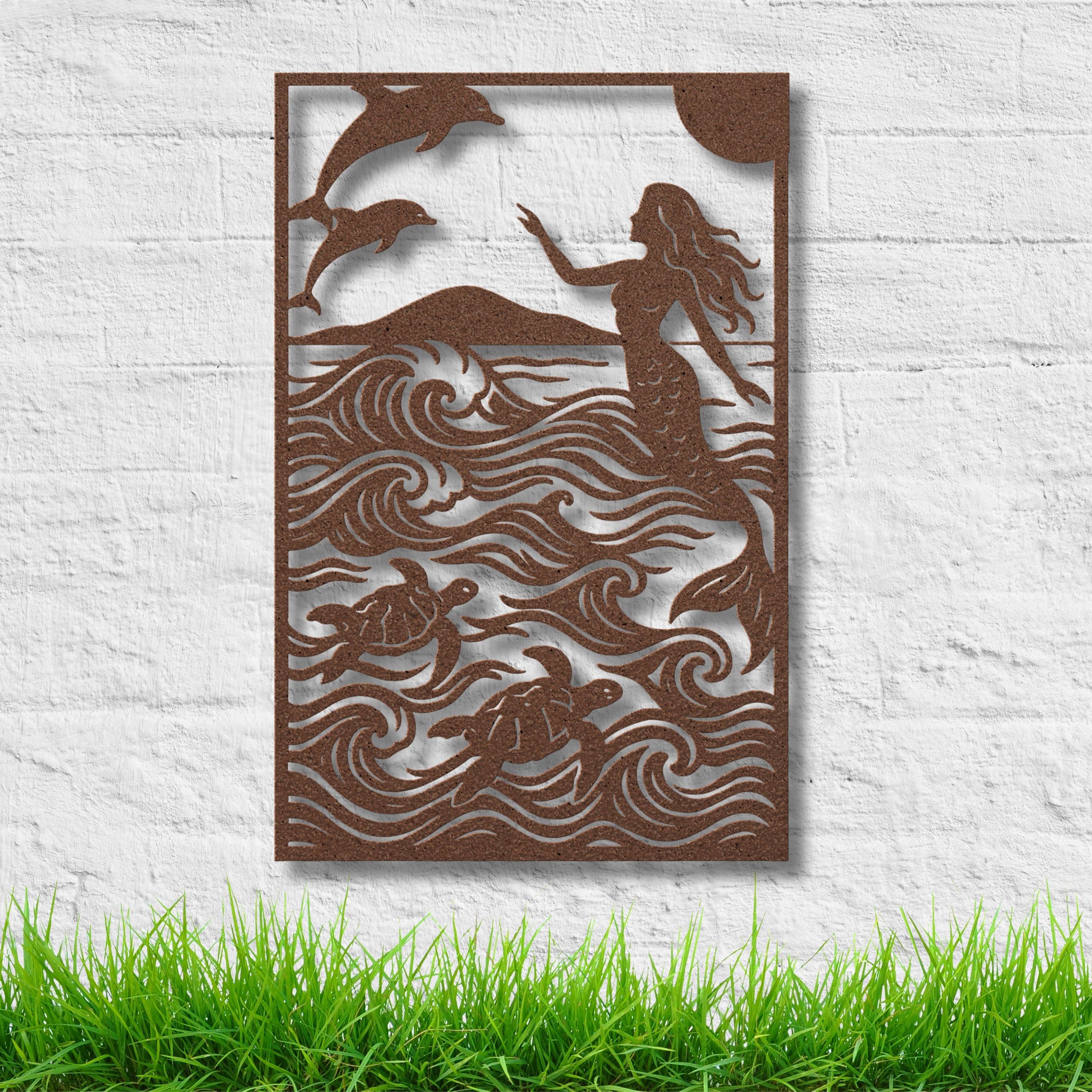 Mermaid Metal Wall Art, Dolphin Ocean Decor, Sea Turtle Sign, Coastal Beach House Gift