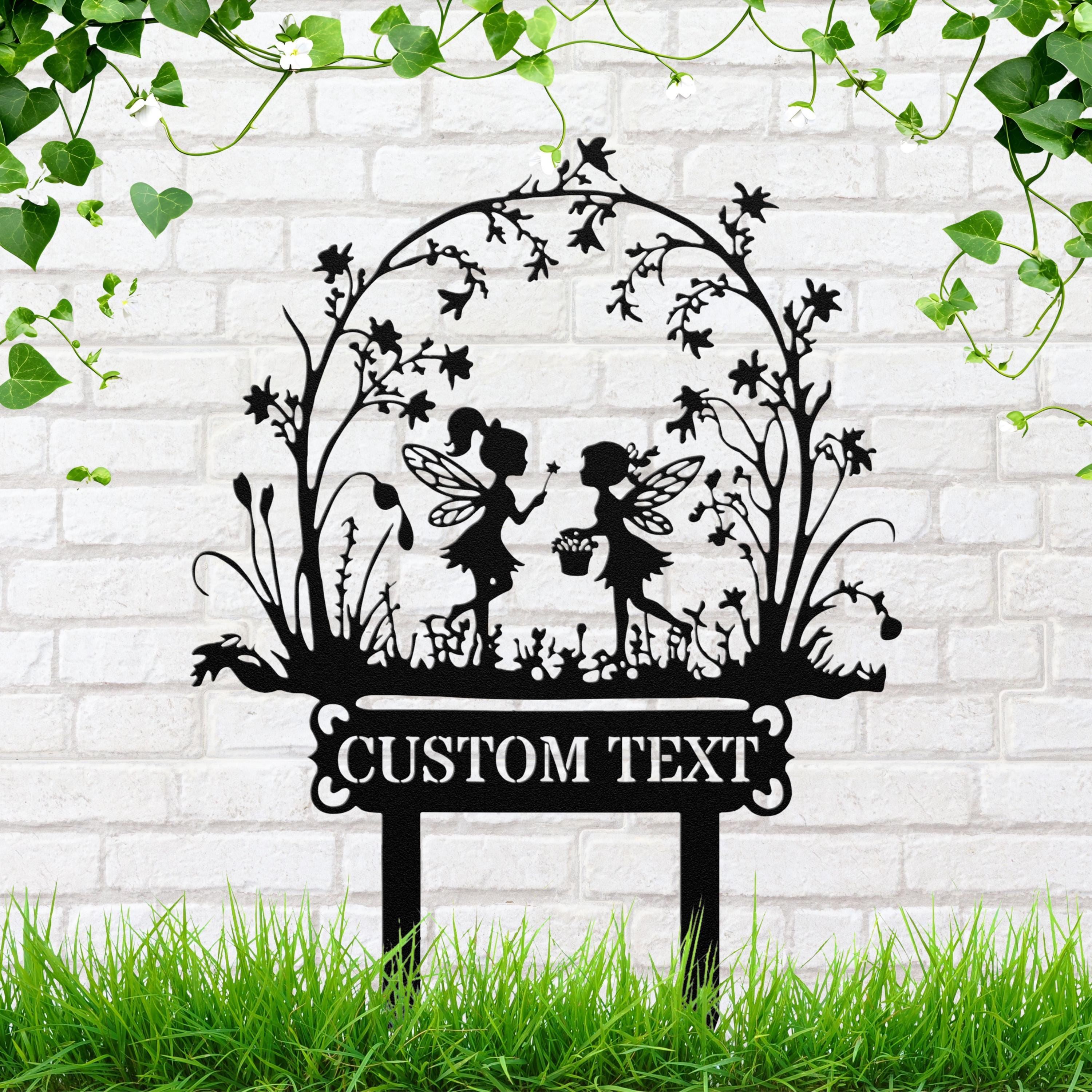 Personalized Fairy Garden Sign - Custom Text Metal Flower Bed Decoration