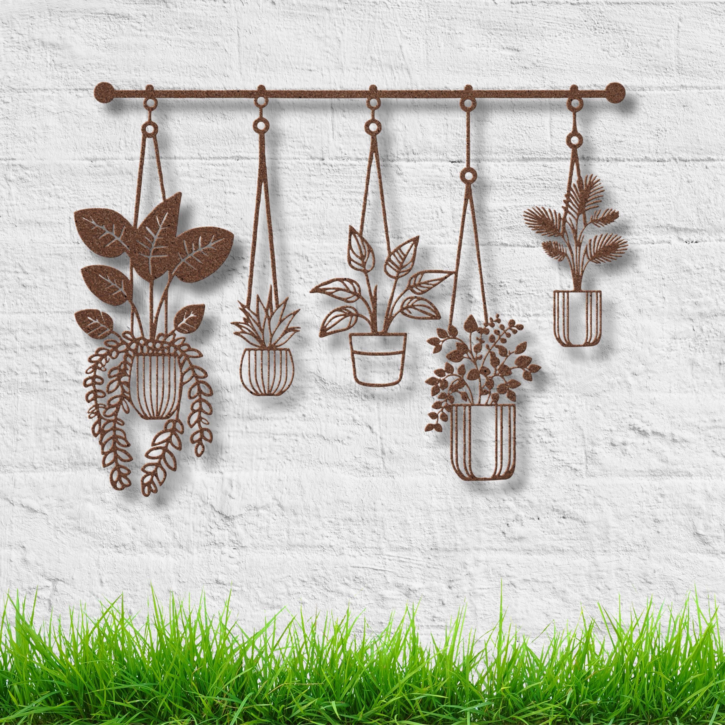 Metal Hanging Potted Plants Wall Art | Minimalist Indoor Garden Sign