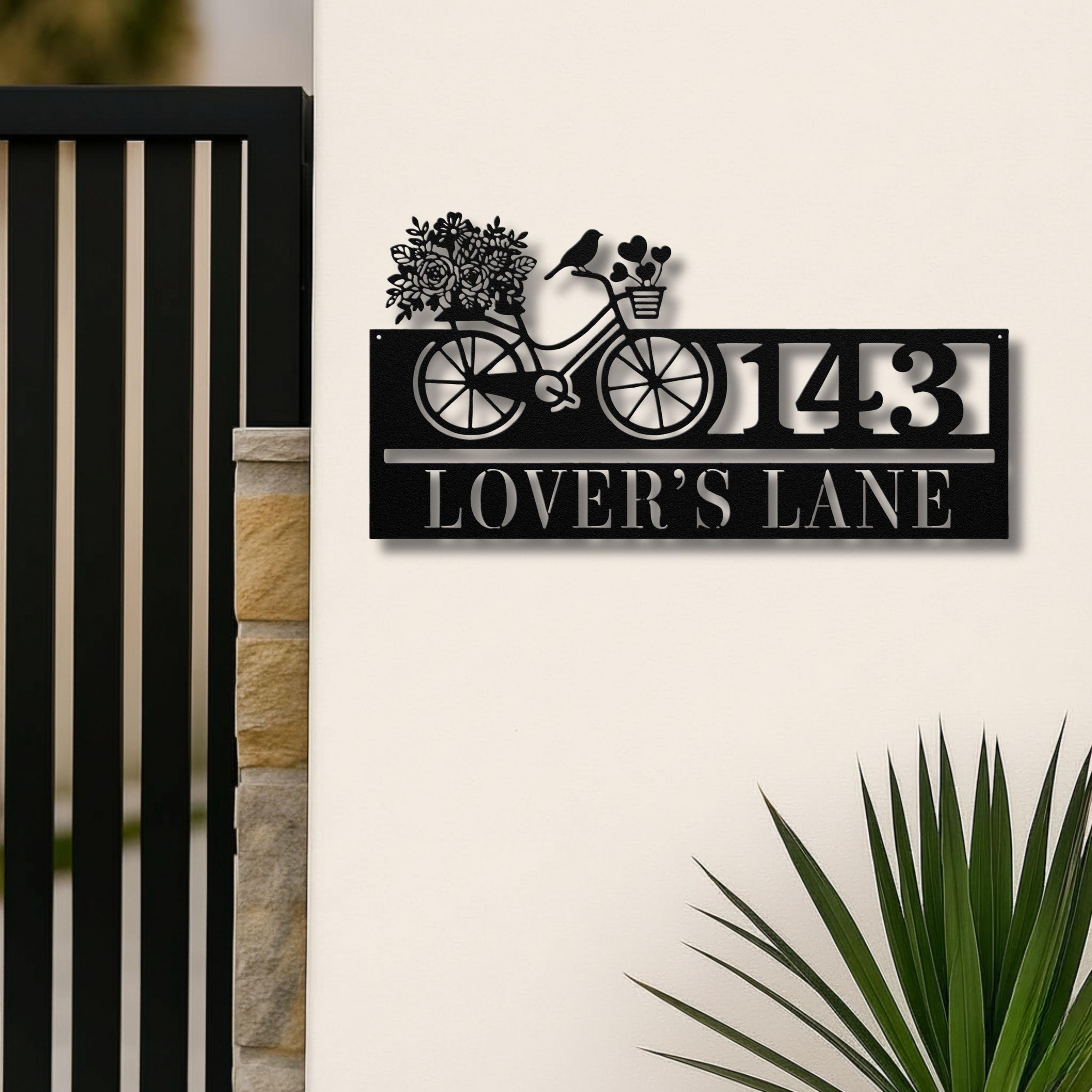 Custom Bicycle Address Sign, Flower Bike Metal Art, Personalized House Number Plaque, Unique Home Decor, Romantic Gift