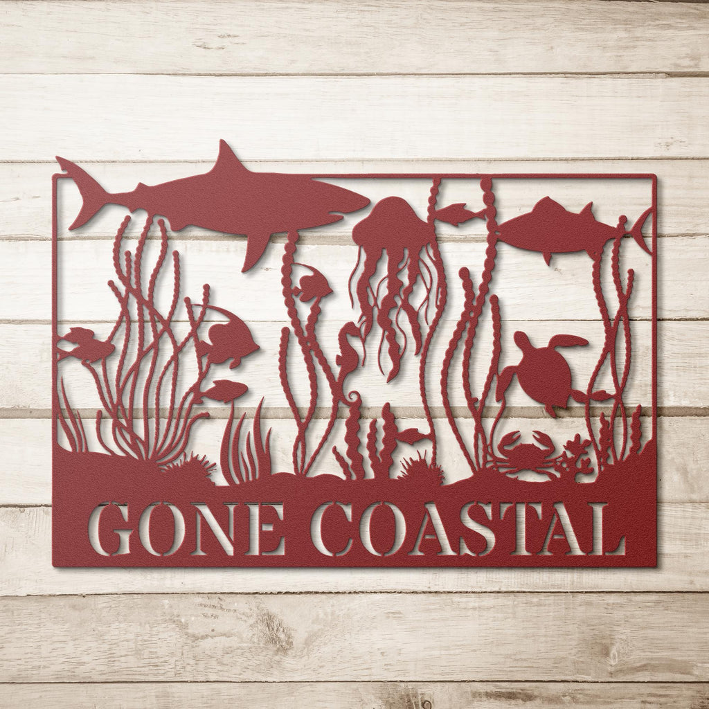 Personalized Metal Sign - Coastal Wall Art | Marine Life Decor With Sea Turtle & Shark