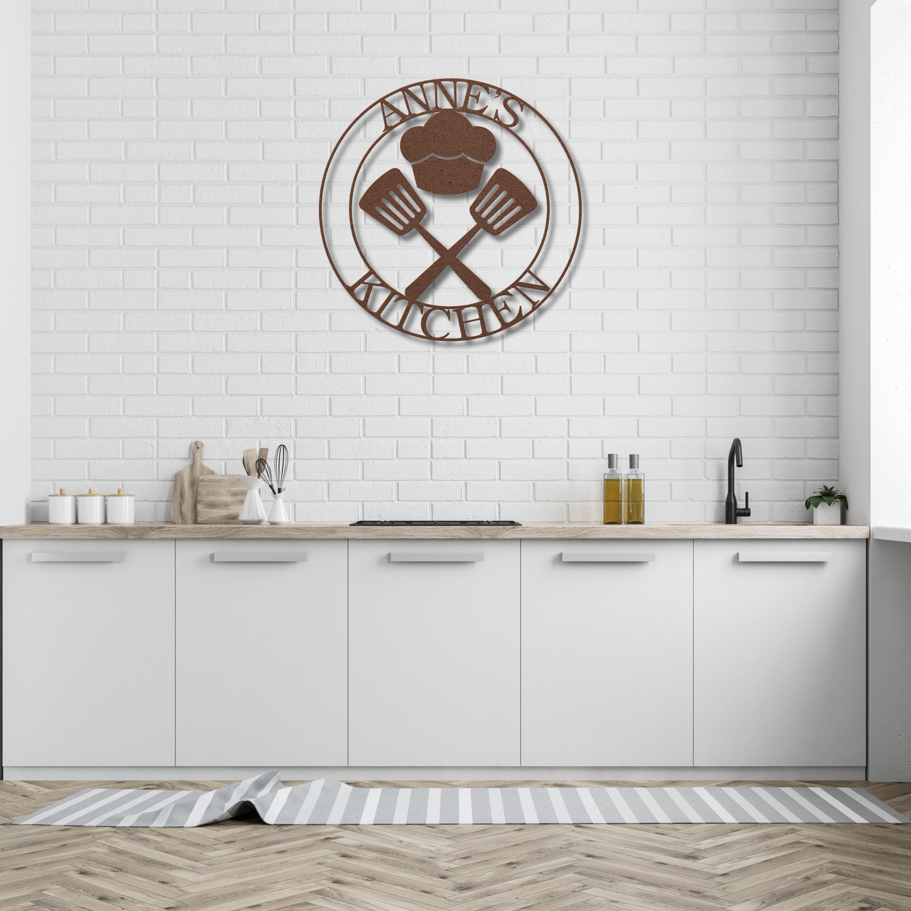 Personalized Kitchen Metal Sign, Chef Hat & Spatula Art