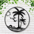 Tropical Beach Metal Wall Art, Palm Tree Dolphin Die Cut Sign, Coastal Island Home Decor Gift