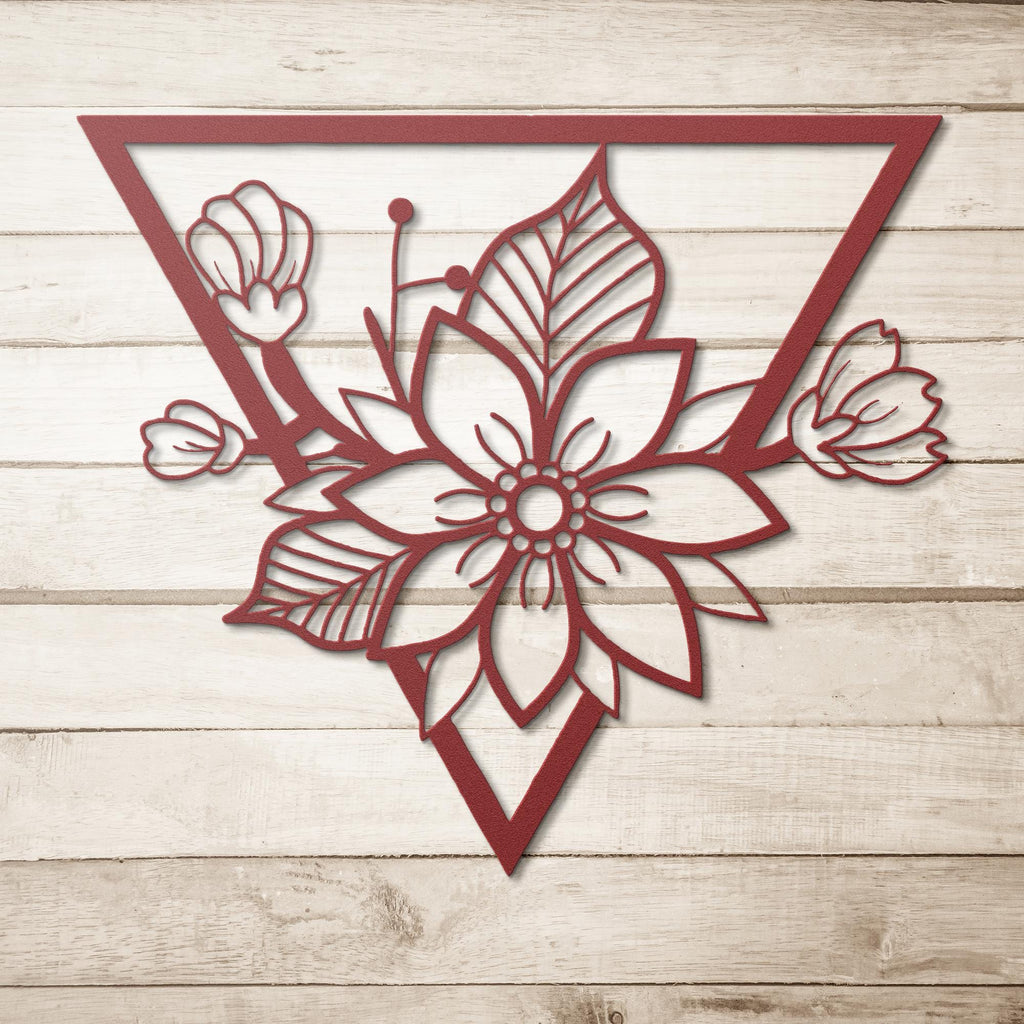 Geometric Floral Metal Wall Art, Flower Triangle Sign, Boho Bedroom Home Decor