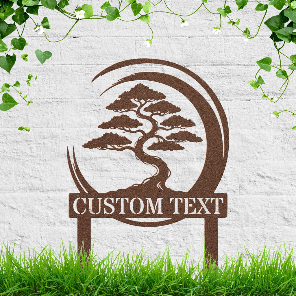 Personalized Bonsai Tree Metal Sign, Garden Stake, Custom Zen Yard Art, Die Cut Gift