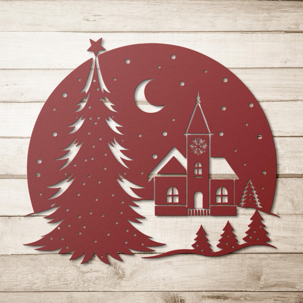 Christmas Snow Globe Metal Art, Winter Village Silhouette Wall Decor