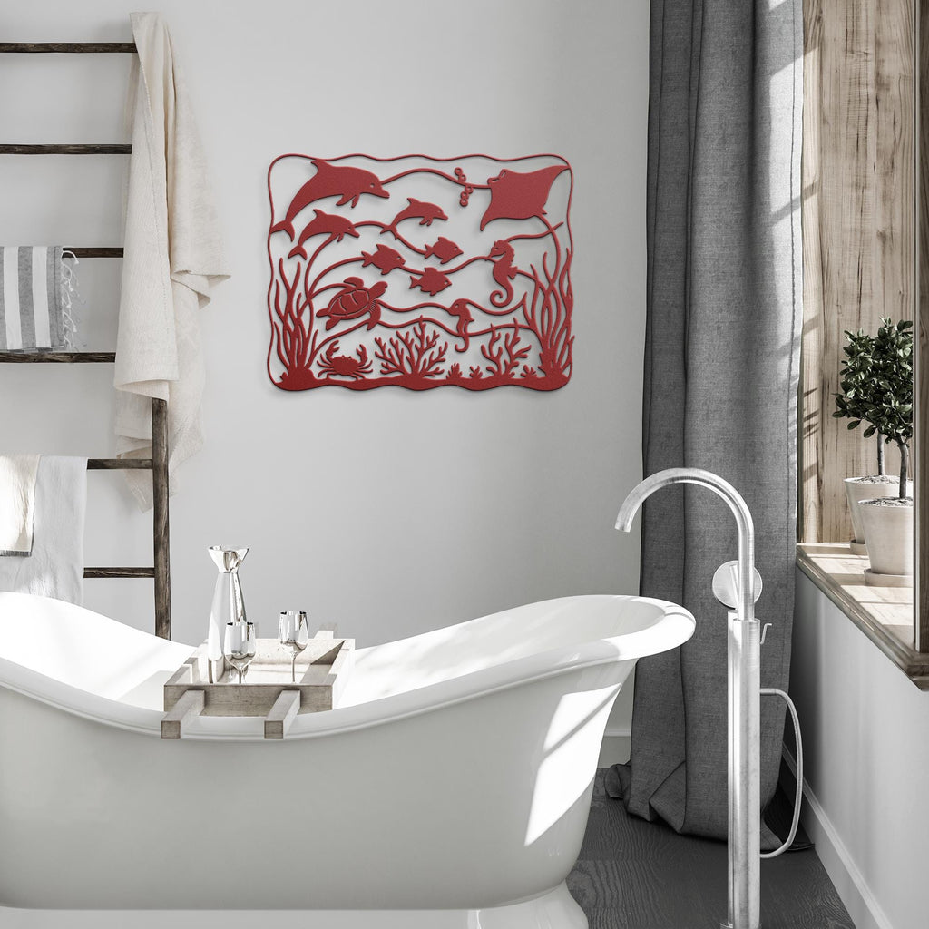 Marine Life Metal Wall Art, Dolphin Seahorse Stingray Sign, Coastal Sea Turtle Decor