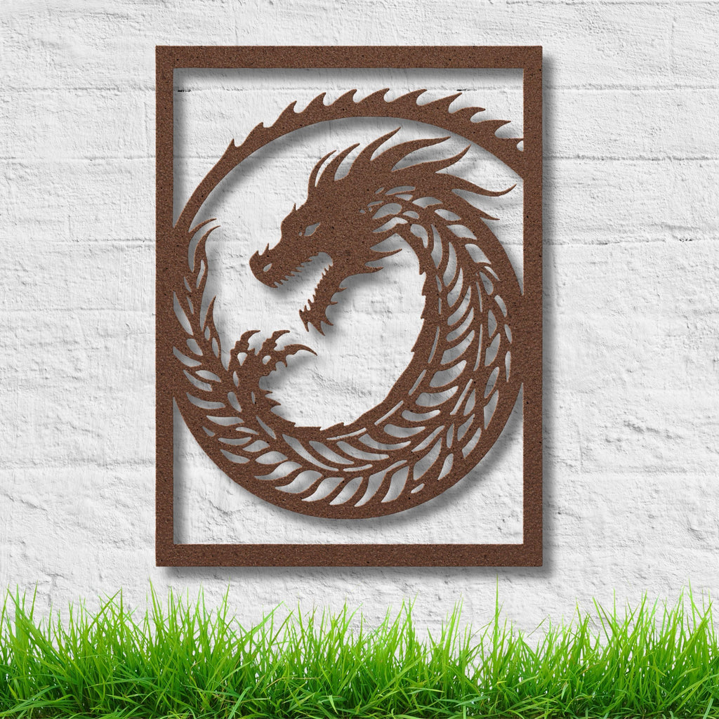 Tribal Dragon Metal Wall Art, Mythical Beast Die Cut Sign, Fantasy Decor