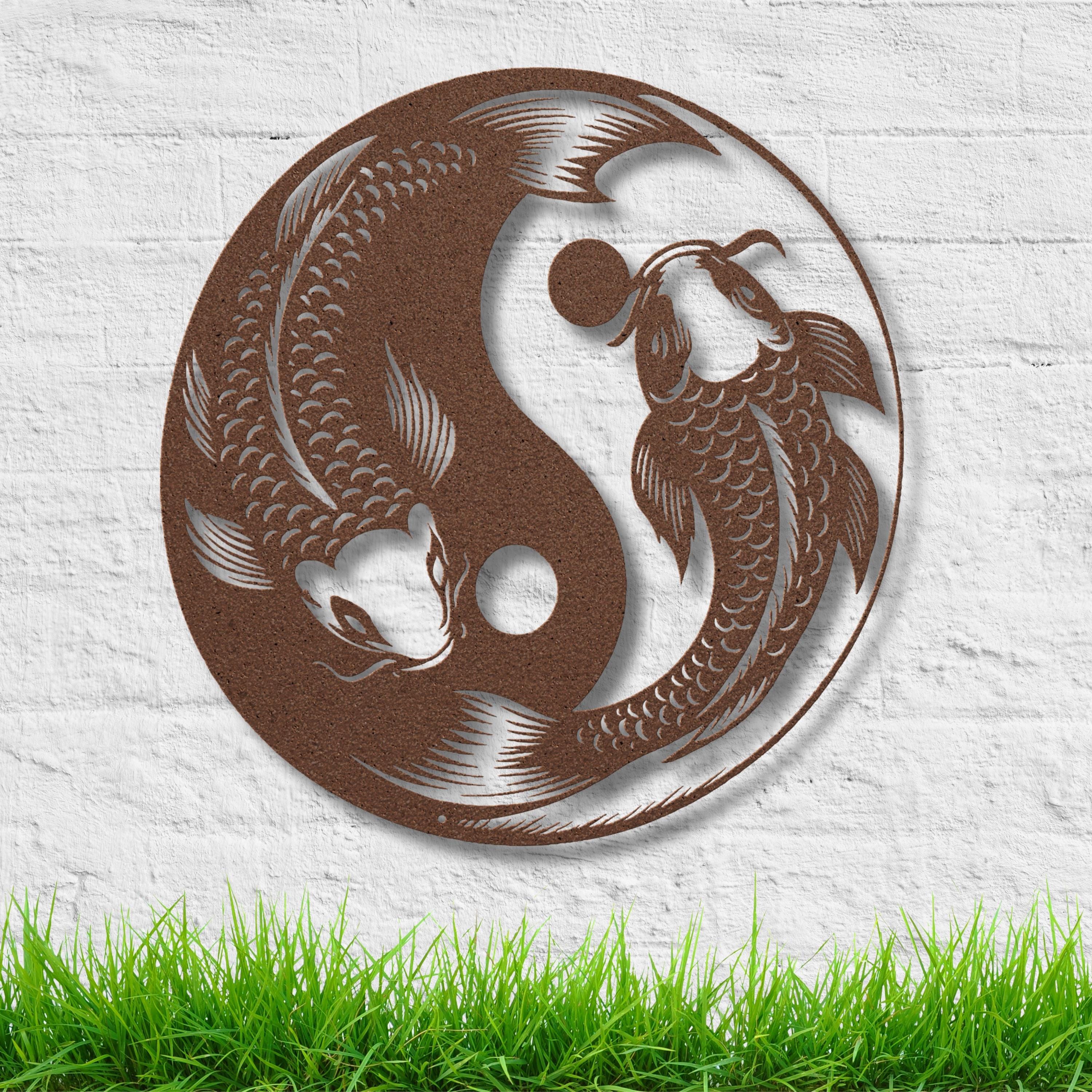 Koi Fish Metal Wall Art, Yin Yang Sign, Harmony Zen Die Cut Decor, Balance Metal Art, Asian Symbolism Gift