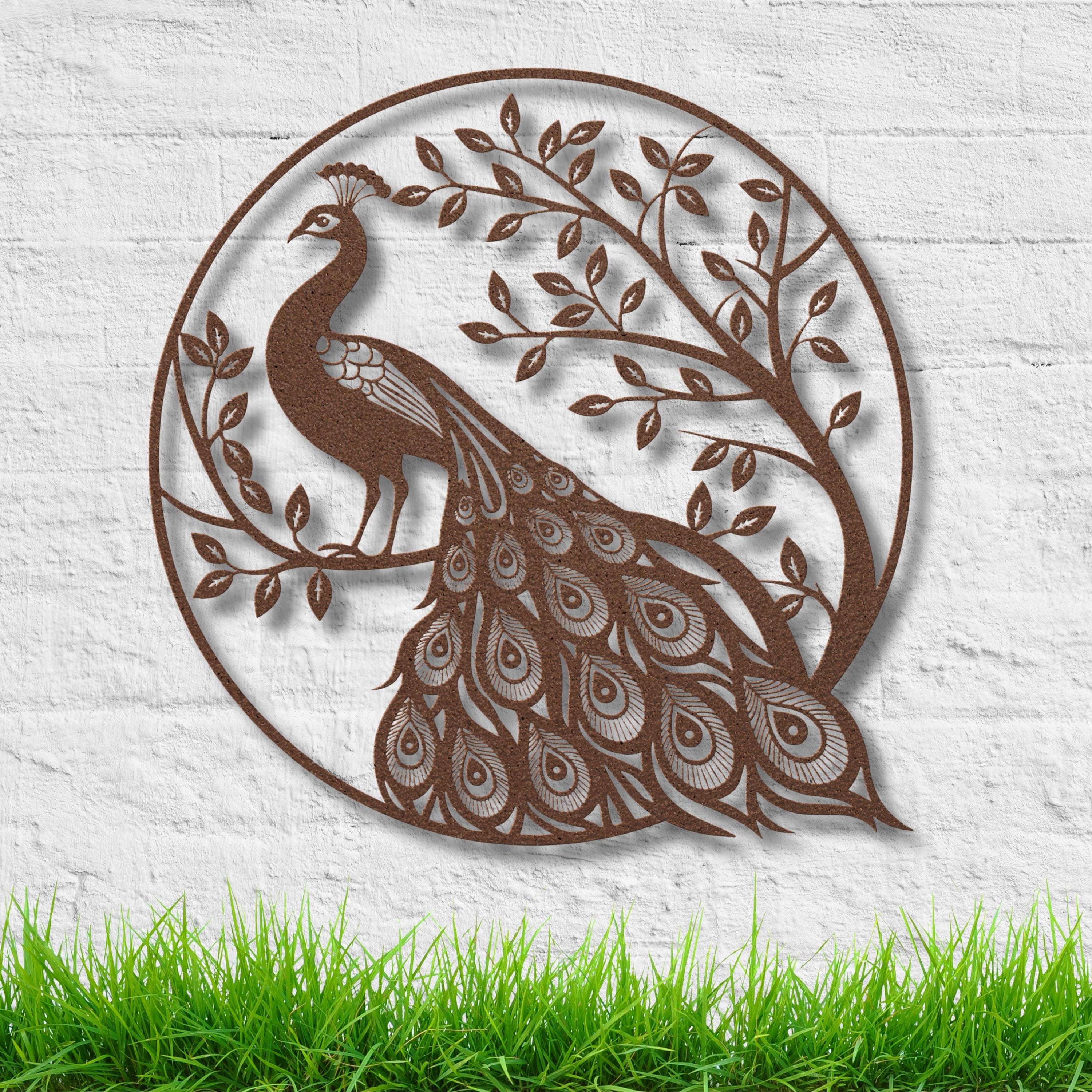 Peacock Metal Wall Art, Die Cut Bird on Tree Silhouette
