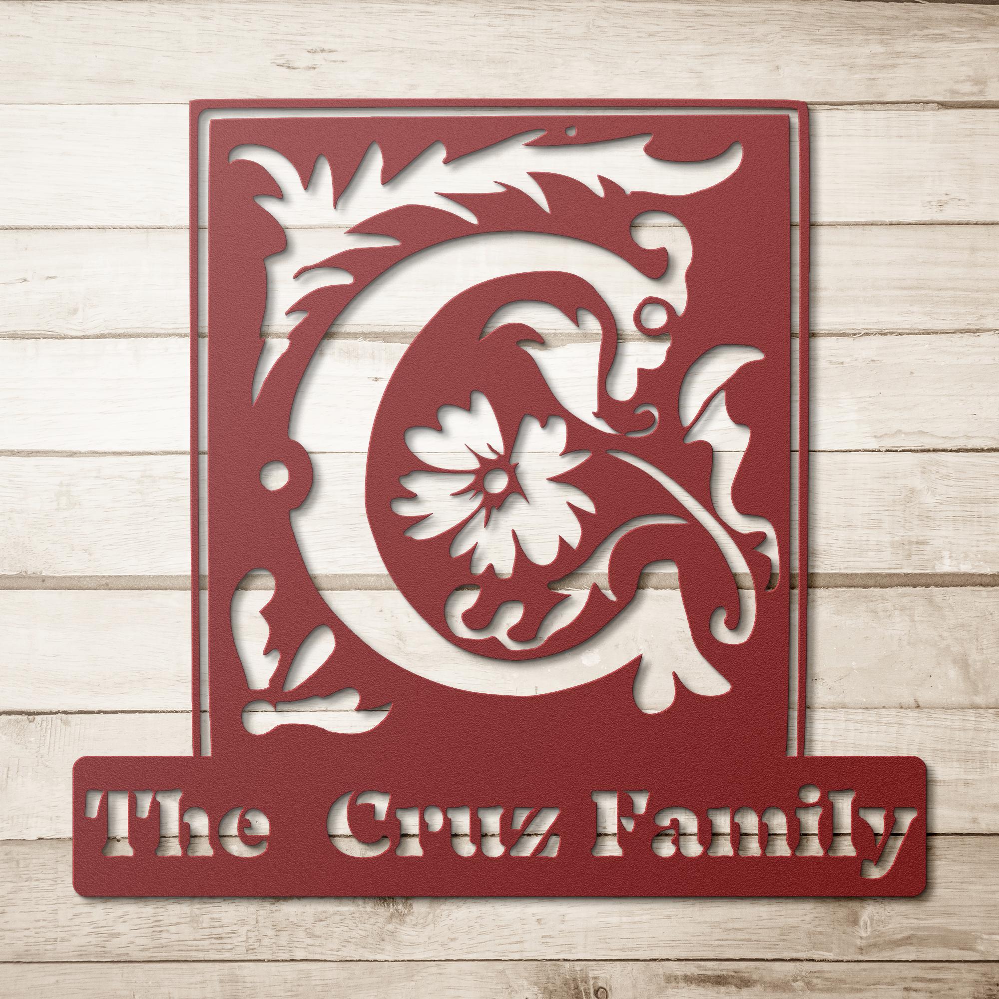 Custom Metal Sign - Personalized Family Name Plaque With Art Nouveau Design