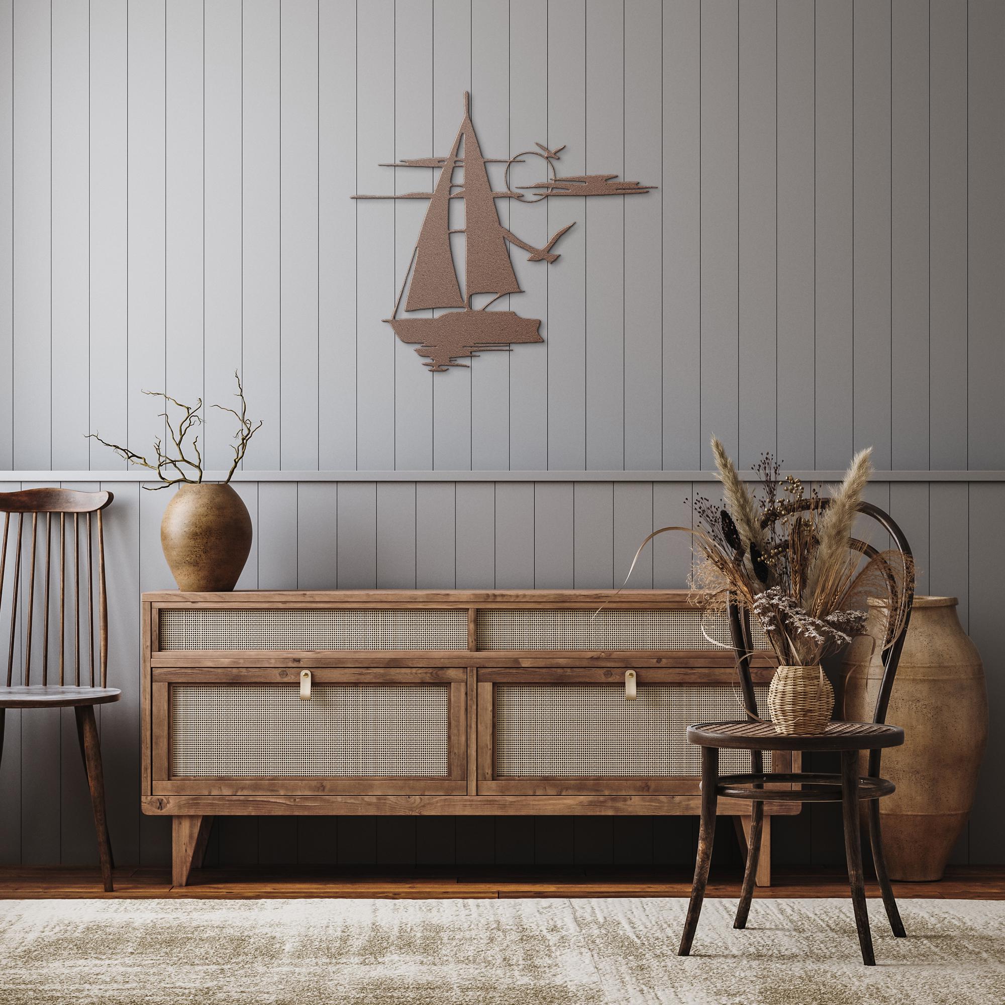 Sailboat Metal Wall Art – Nautical Metal Sign | Coastal Home Decor, Durable Steel Art