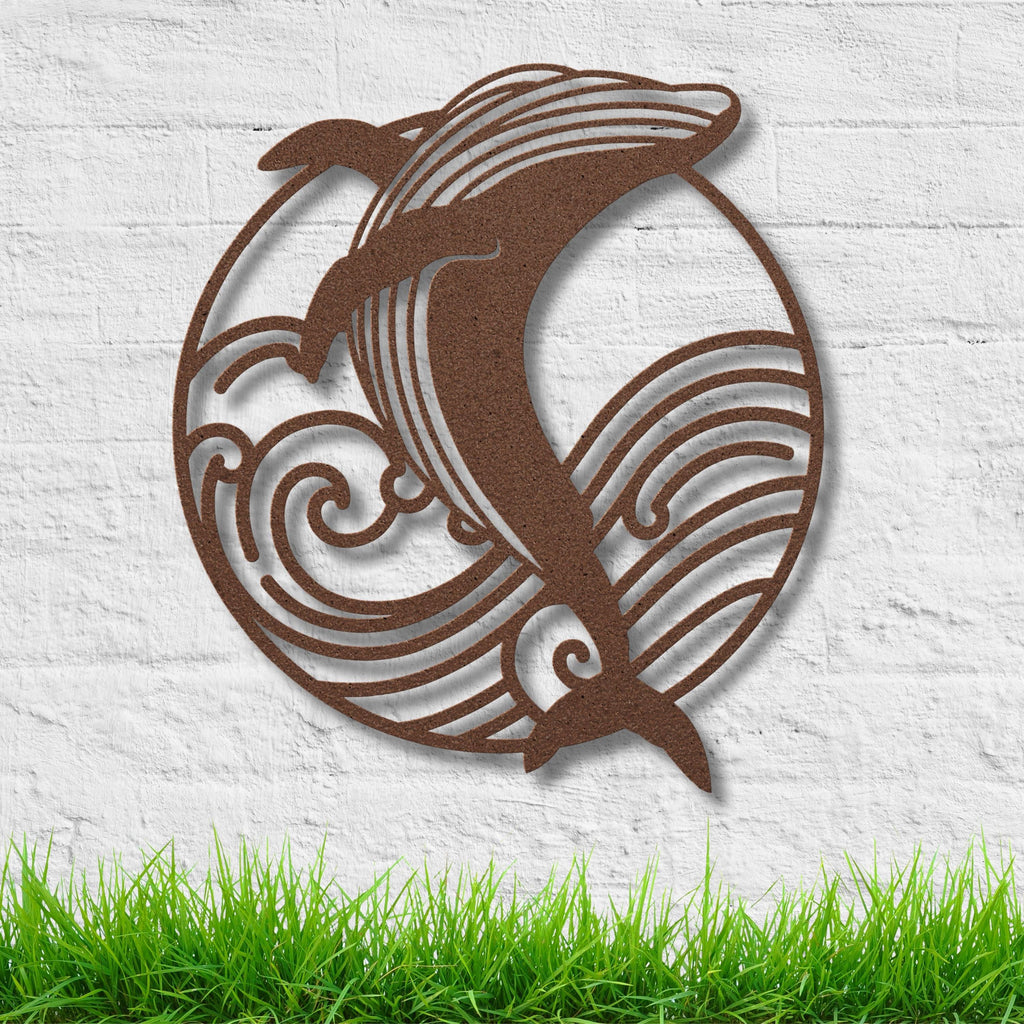 Whale Metal Wall Art: Modern Ocean Wave Steel Sign