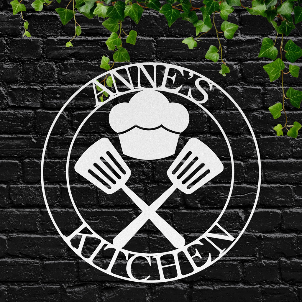 Personalized Kitchen Metal Sign, Chef Hat & Spatula Art
