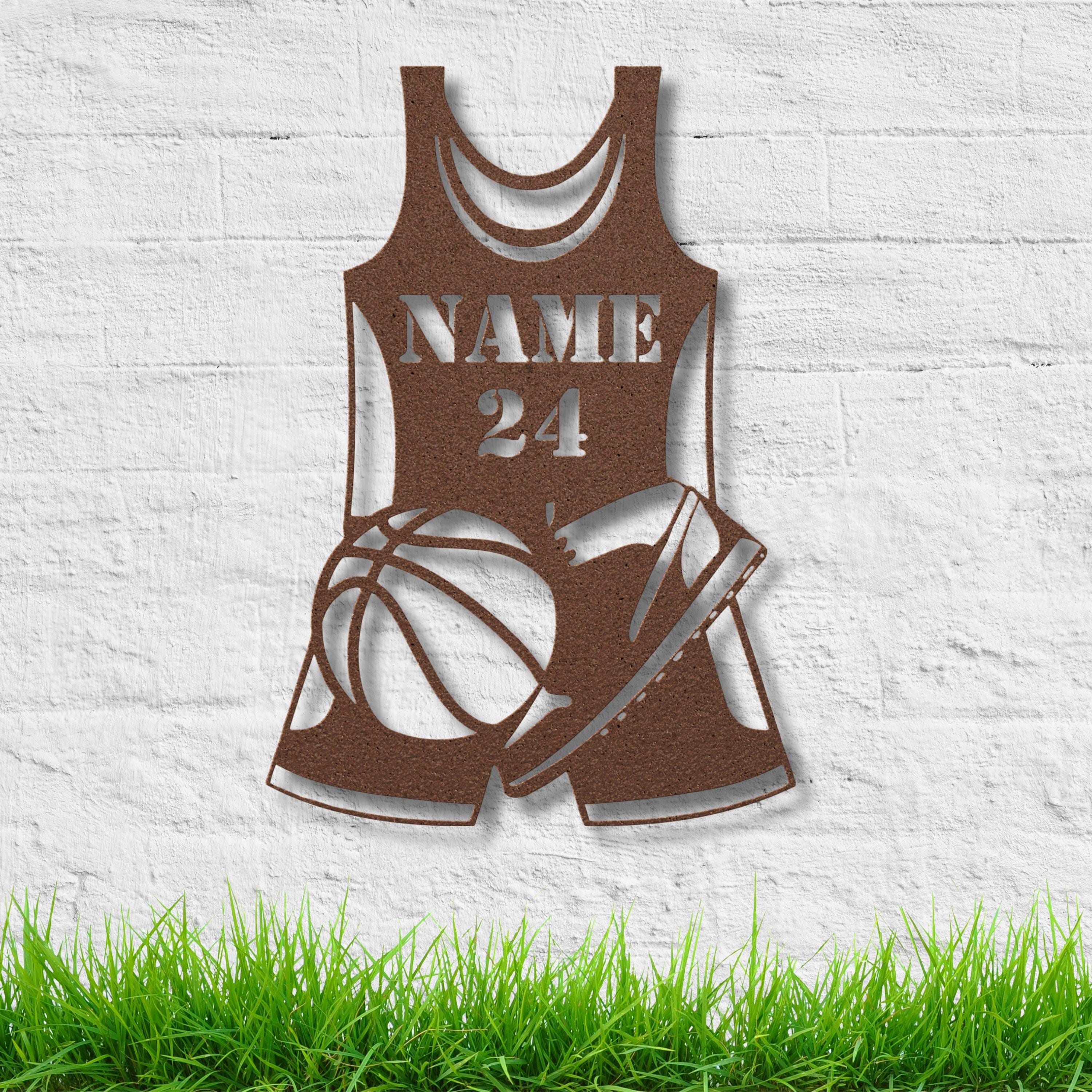 Personalized Basketball Jersey Metal Art, Custom Name Number Die-Cut Sign, Ball Shoe Decor, Athlete Team Gift, Sports Fan Wall Art