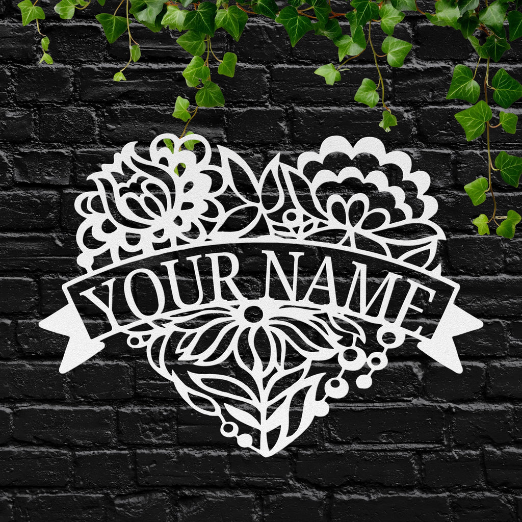 Personalized Metal Sign – Custom Name Sign Floral Heart Art Wedding Gift Idea