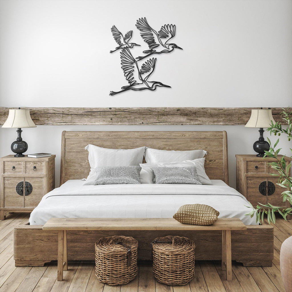 Flying Heron Metal Wall Art, Set of 3 Bird Signs, Coastal Nature Home Decor