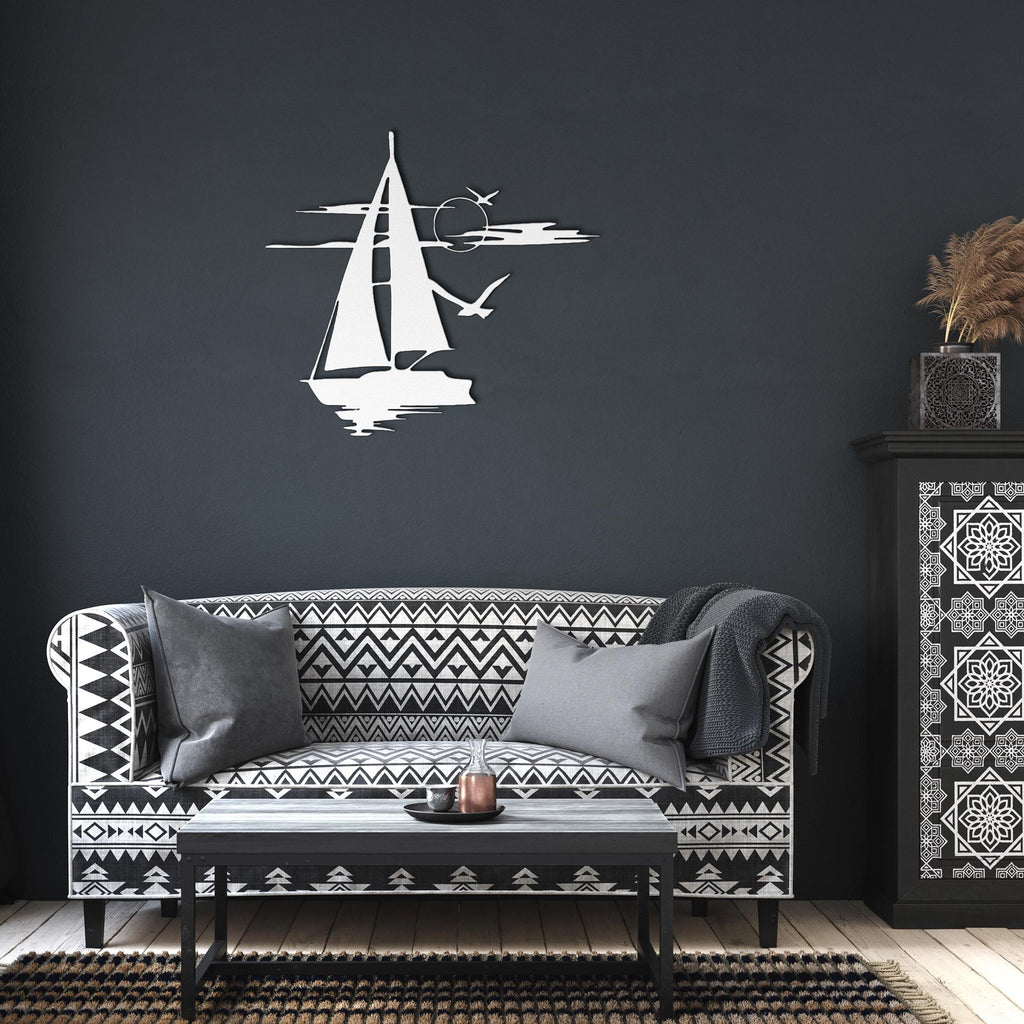 Sailboat Metal Wall Art – Nautical Metal Sign | Coastal Home Decor, Durable Steel Art