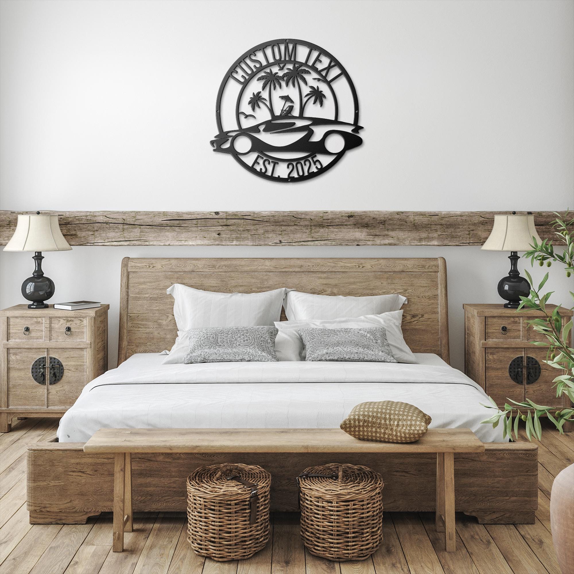 Personalized Race Car & Beach Metal Sign | Custom Text Garage or Man Cave Wall Art | Unique Automotive Enthusiast Gift