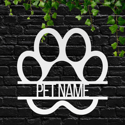 Custom Dog Paw Sign - Personalized Pet Name Plate | Durable Steel Paw Print Art