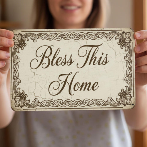 Bless This Home Metal Sign - Vintage Ornate Border Wall Art, Elegant Religious Decor, Classic Housewarming Gift, Traditional Kitchen Art