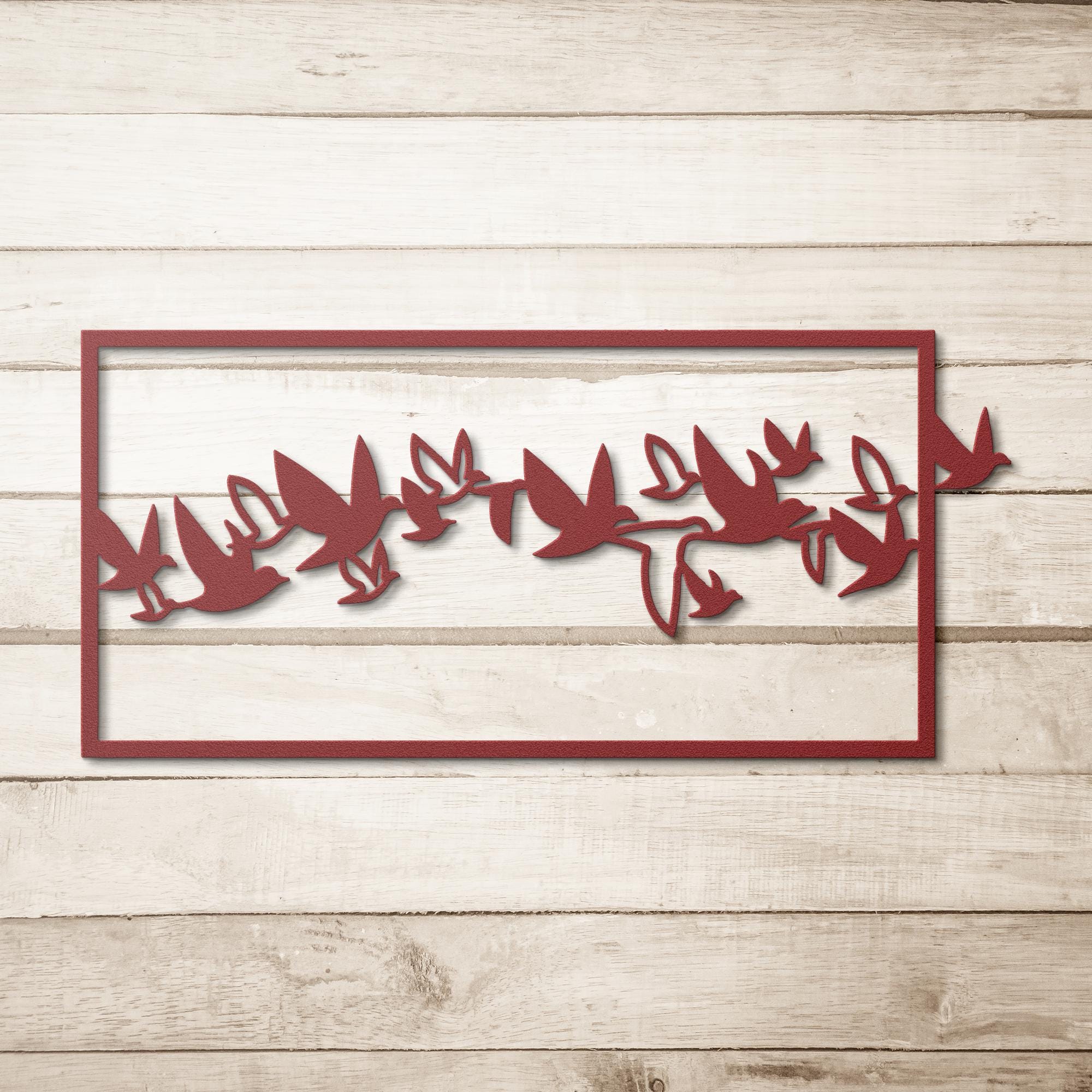 Flying Birds Metal Wall Art, Migrating Flock Sign, Modern Nature Decor, Wide Horizon Art