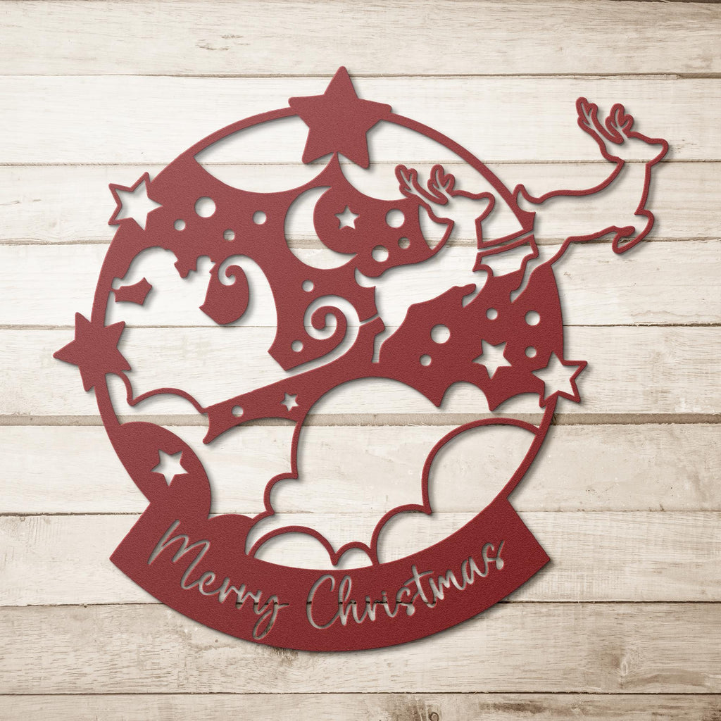 Merry Christmas Snow Globe Metal Sign, Reindeer Winter Wonderland Wall Art, Festive Holiday Die Cut Decor, Xmas Front Door Gift