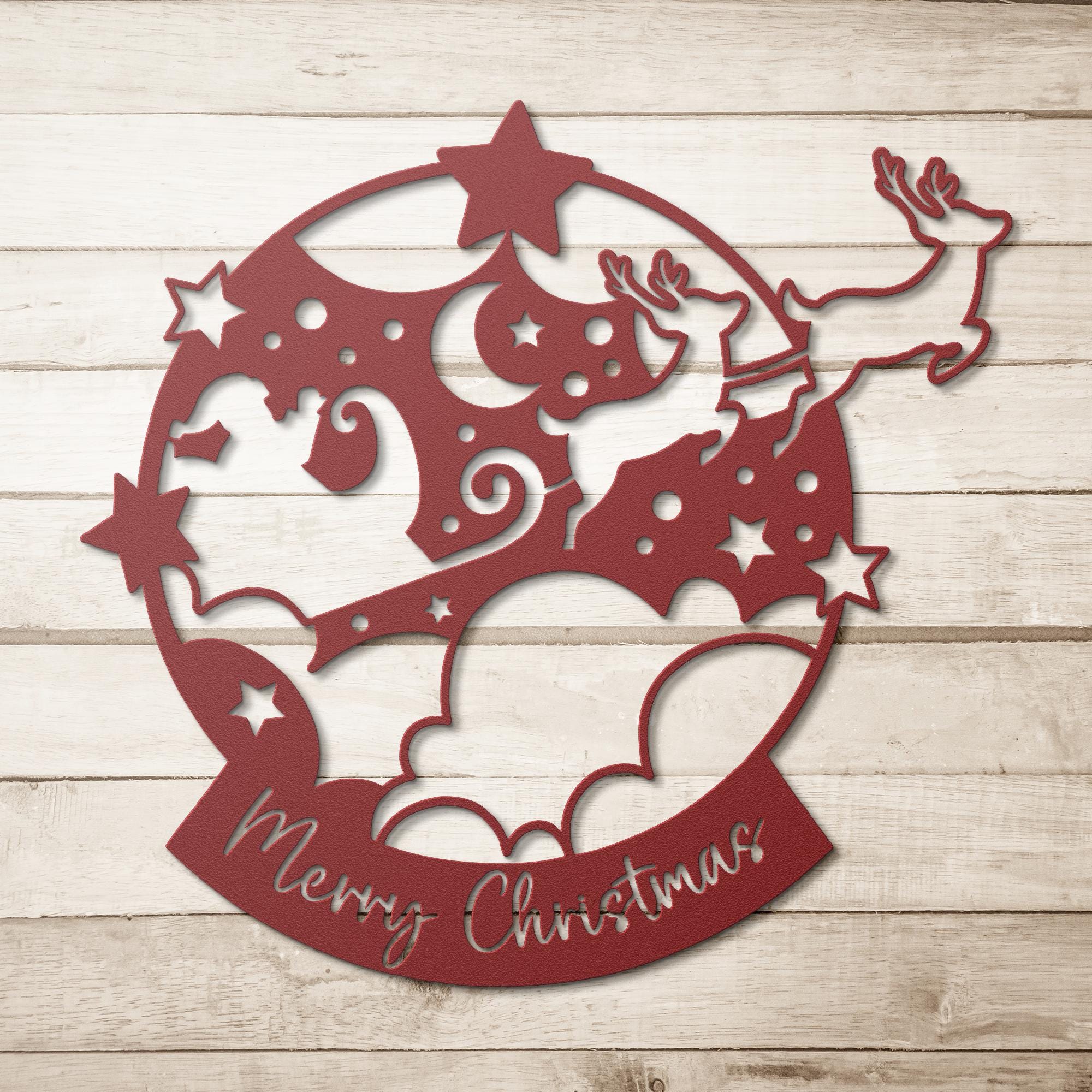 Merry Christmas Snow Globe Metal Sign, Reindeer Winter Wonderland Wall Art, Festive Holiday Die Cut Decor, Xmas Front Door Gift